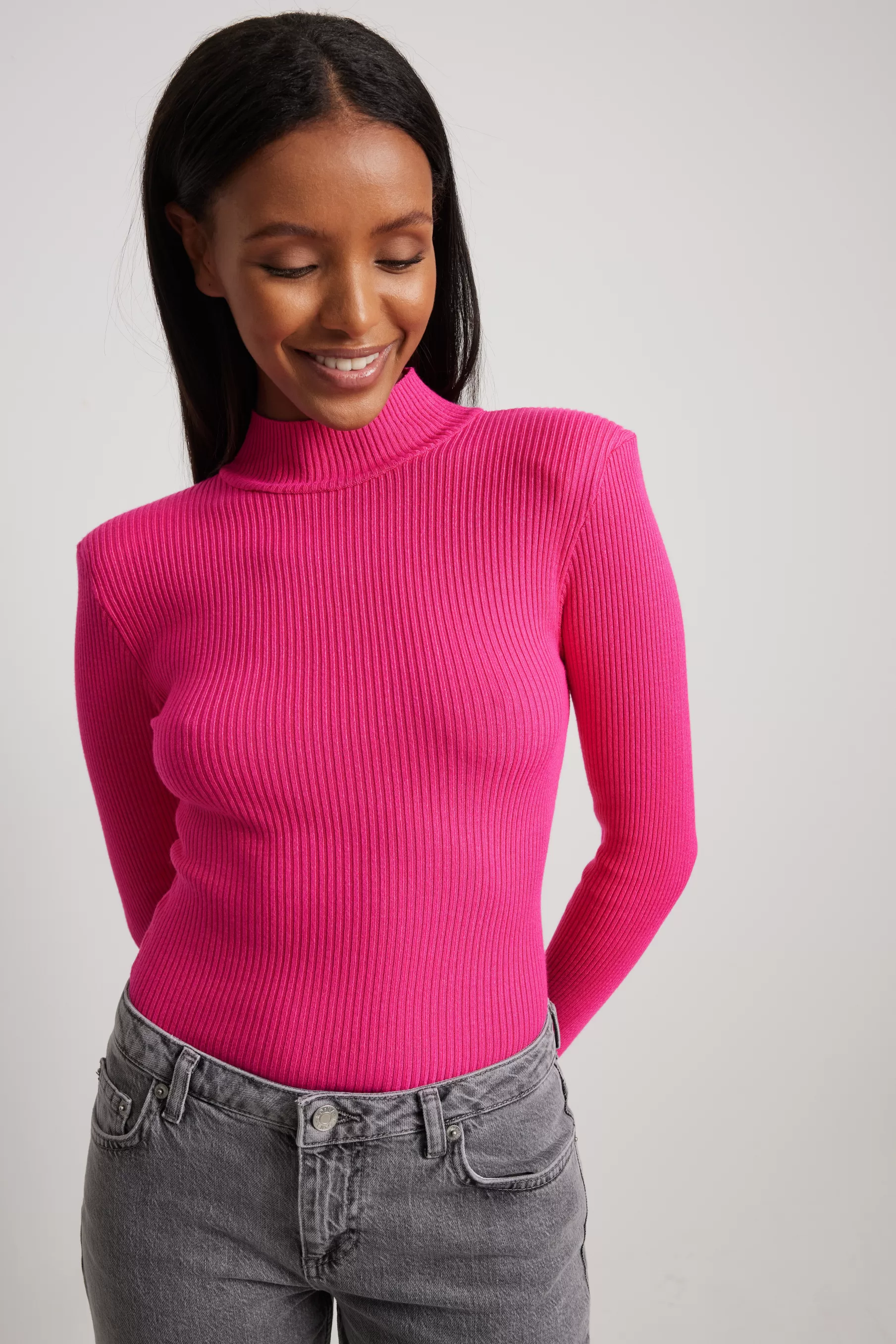 NA-KD Knitted Shoulder Pads Sweater Pink