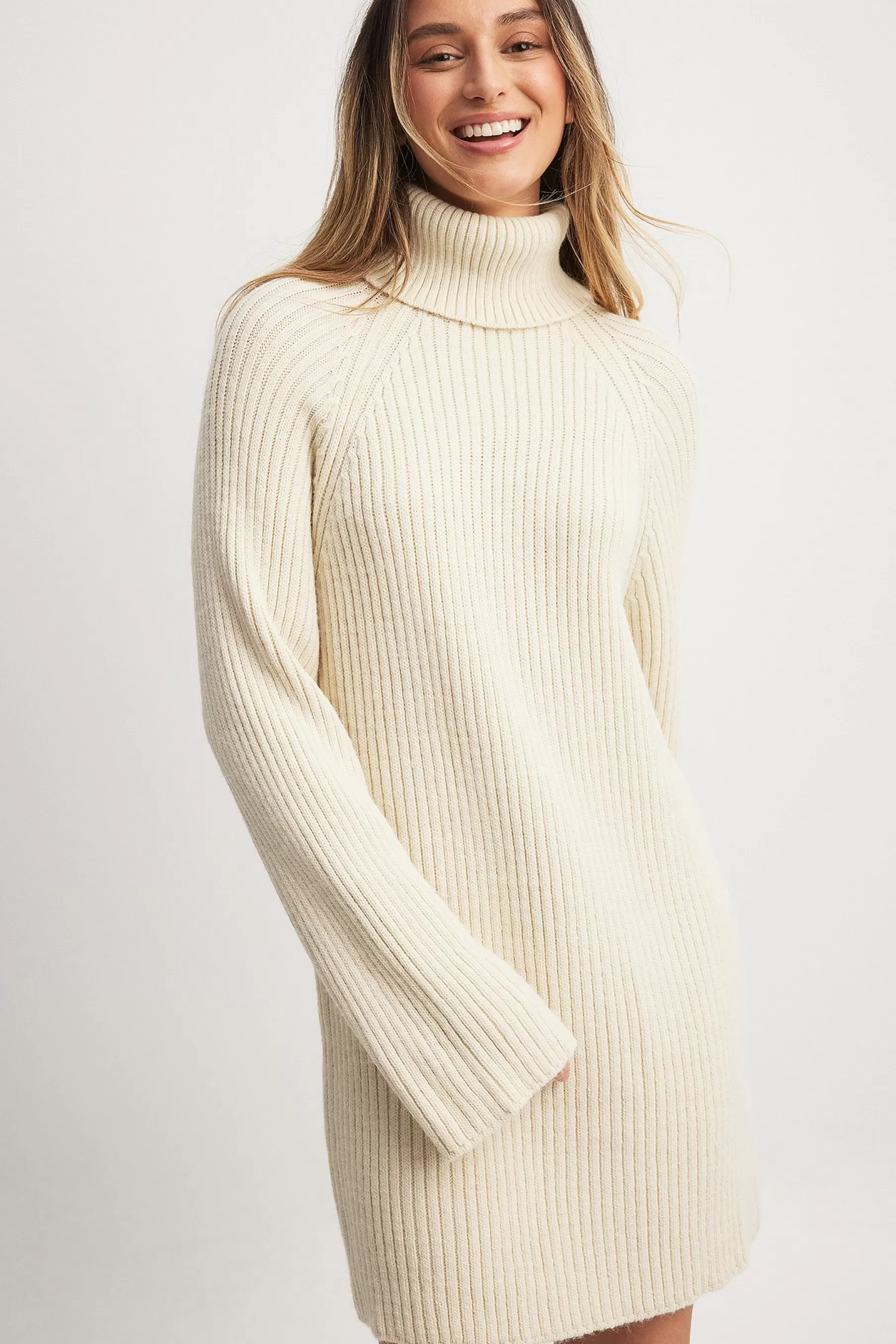 NA-KD Knitted Sweater Dress Beige