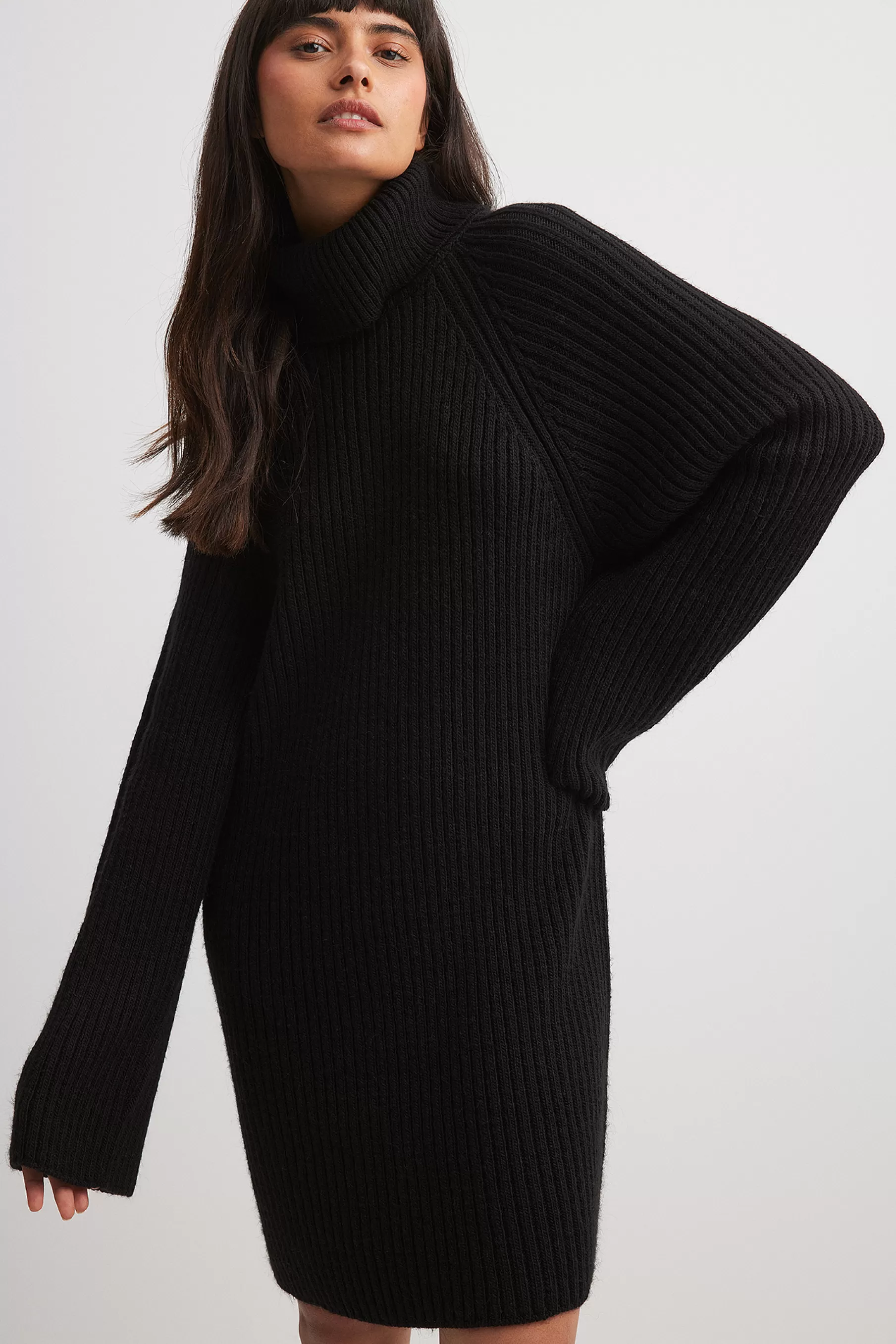 NA-KD Knitted Sweater Dress Black