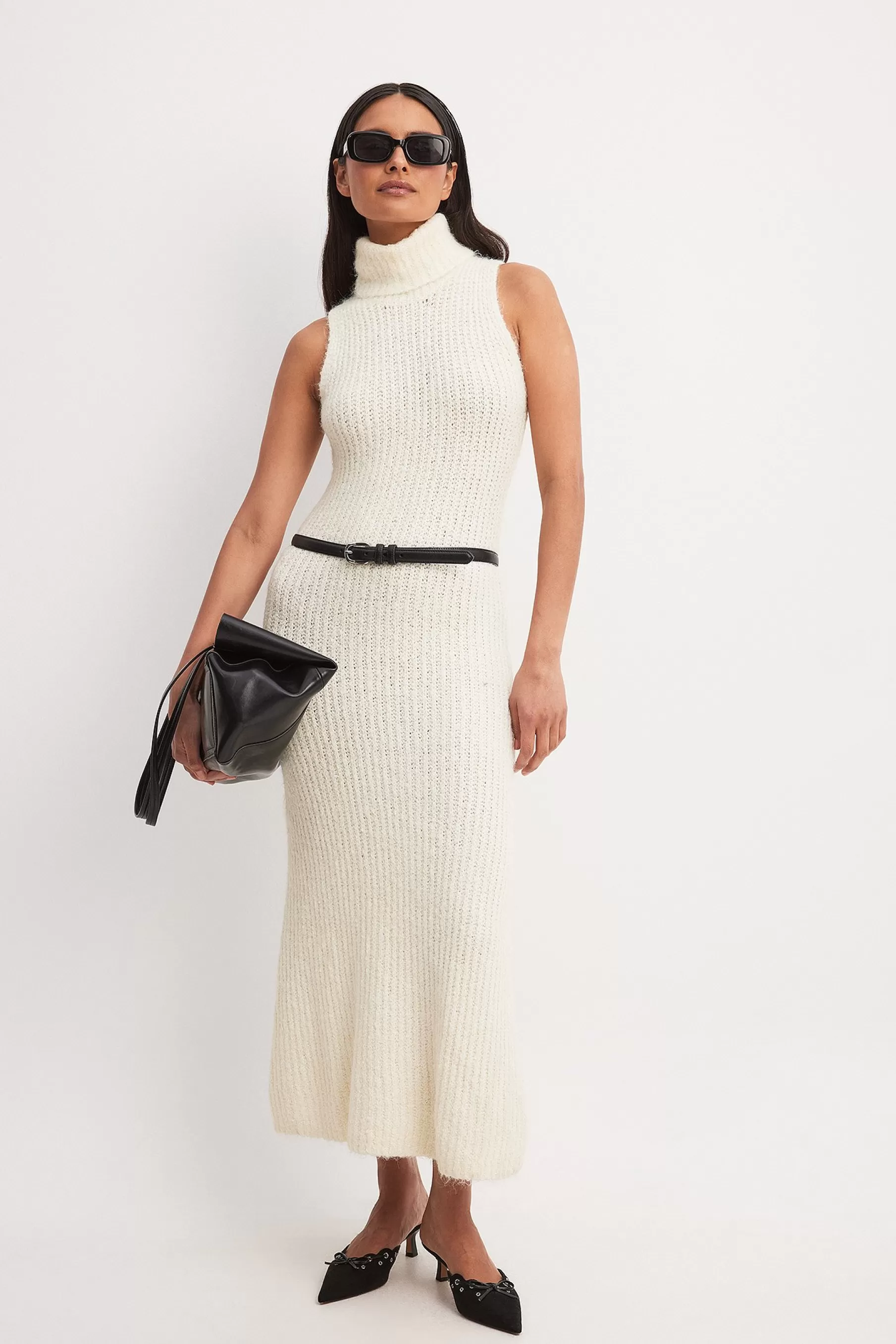 NA-KD Knitted Turtle Neck Maxi Dress Offwhite