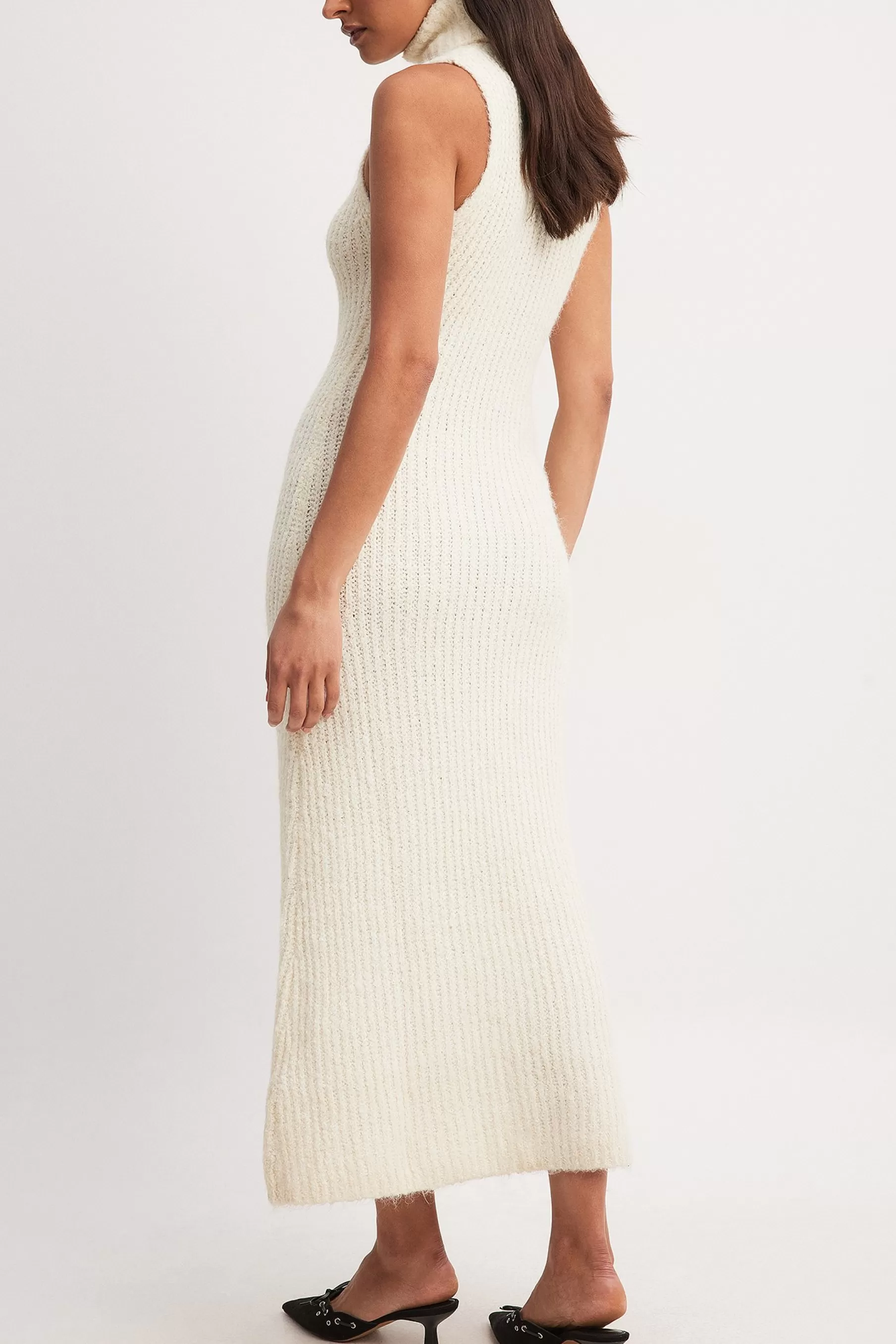 NA-KD Knitted Turtle Neck Maxi Dress Offwhite