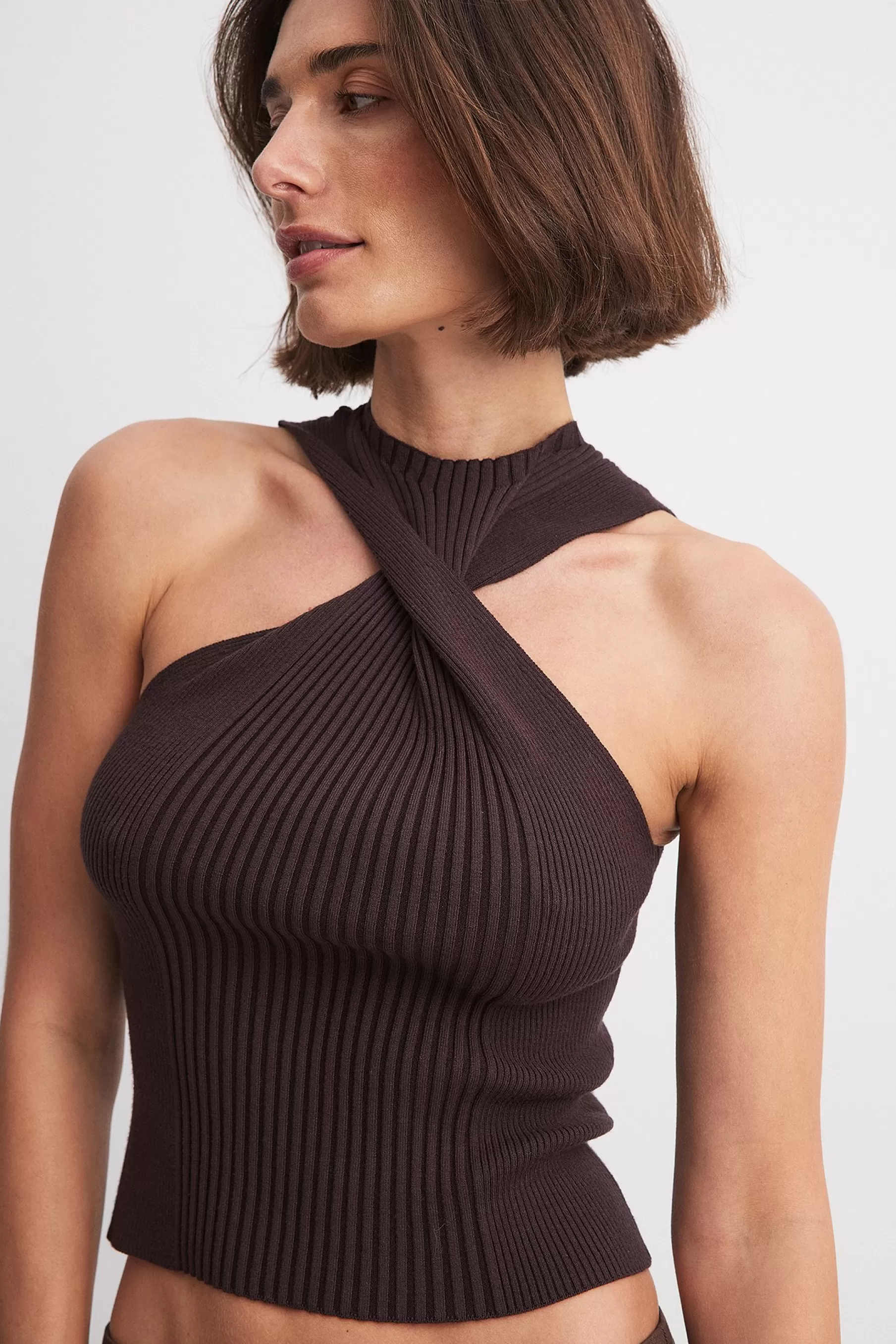 NA-KD Knitted Twist Top Brown