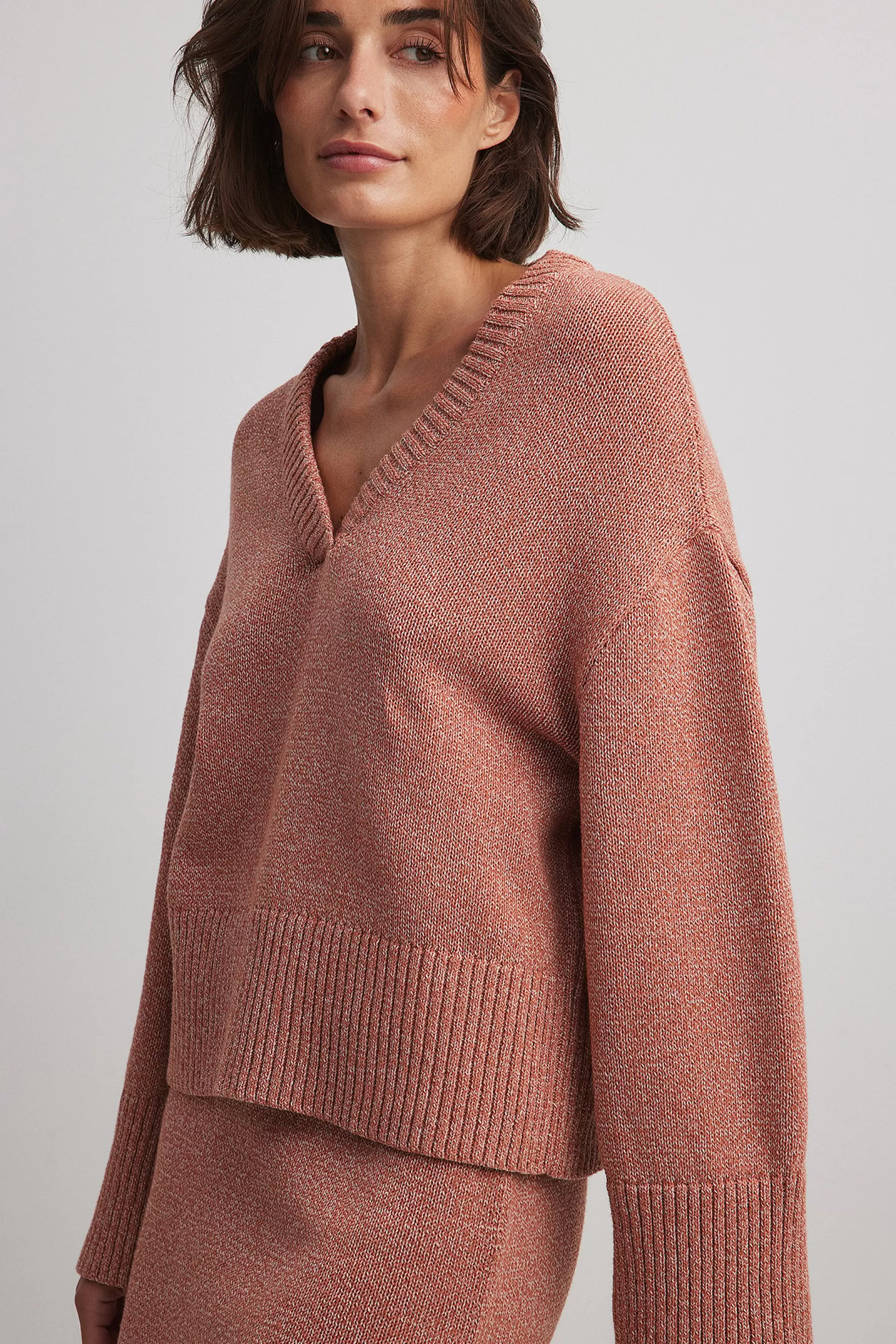 NA-KD Knitted V-Neck Wide Sleeve Sweater Pink