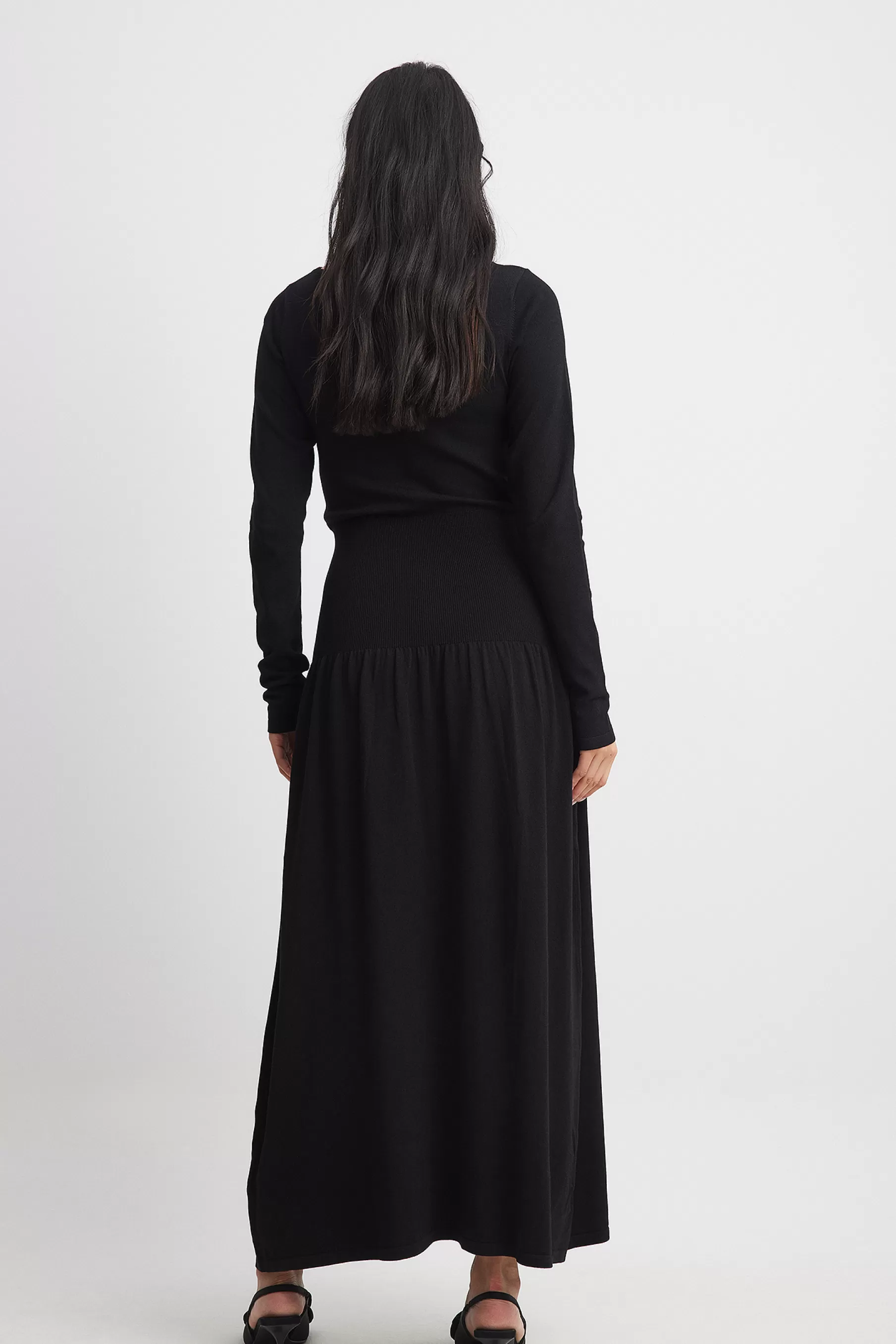 NA-KD Knitted Waist Detail Maxi Dress Black