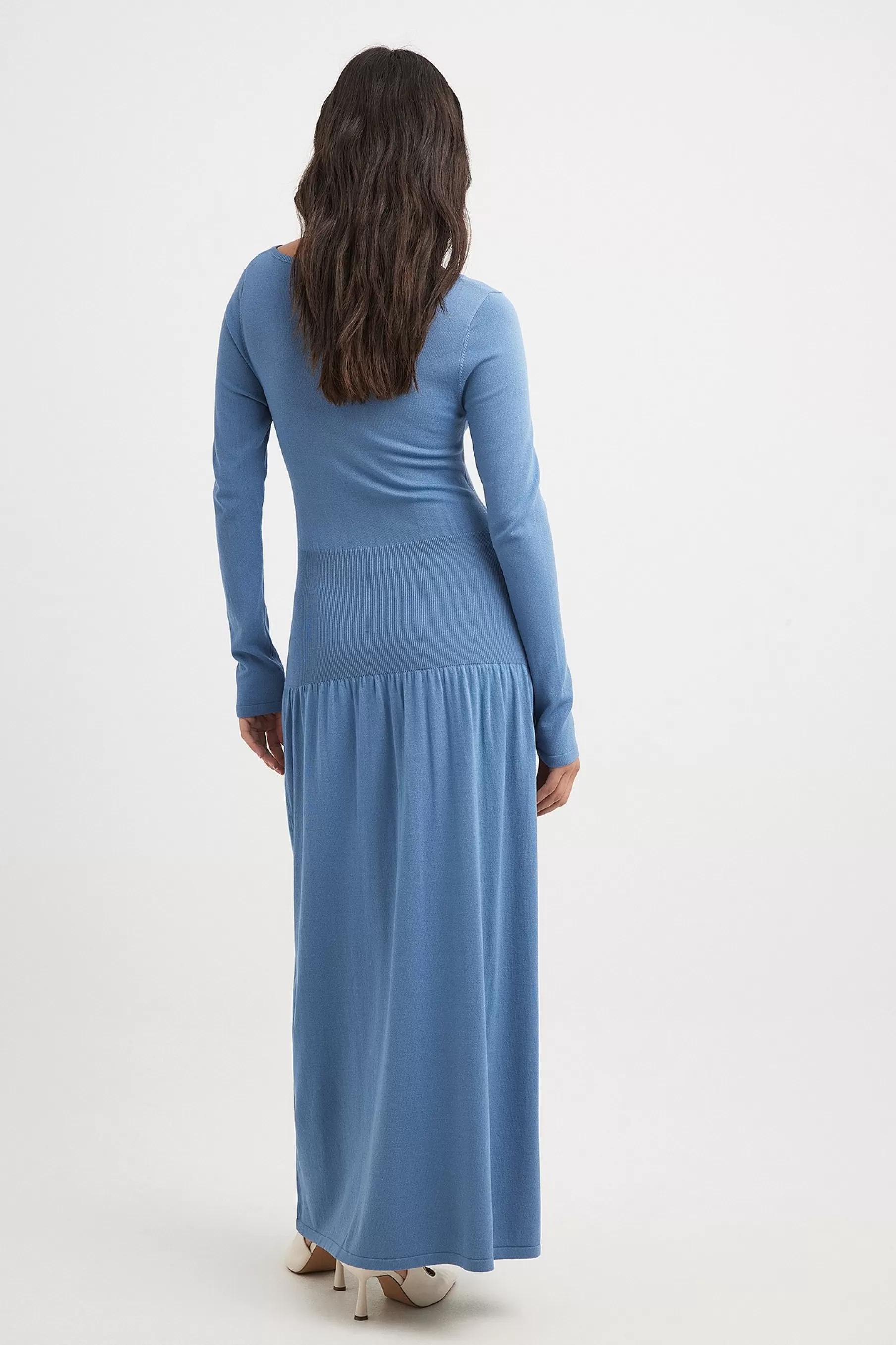 NA-KD Knitted Waist Detail Maxi Dress Blue