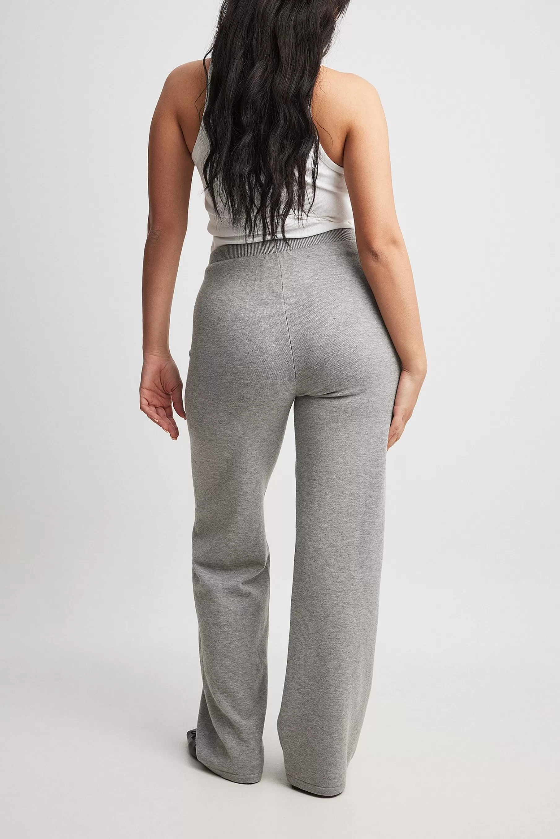 NA-KD Knitted Wide Trousers Grey