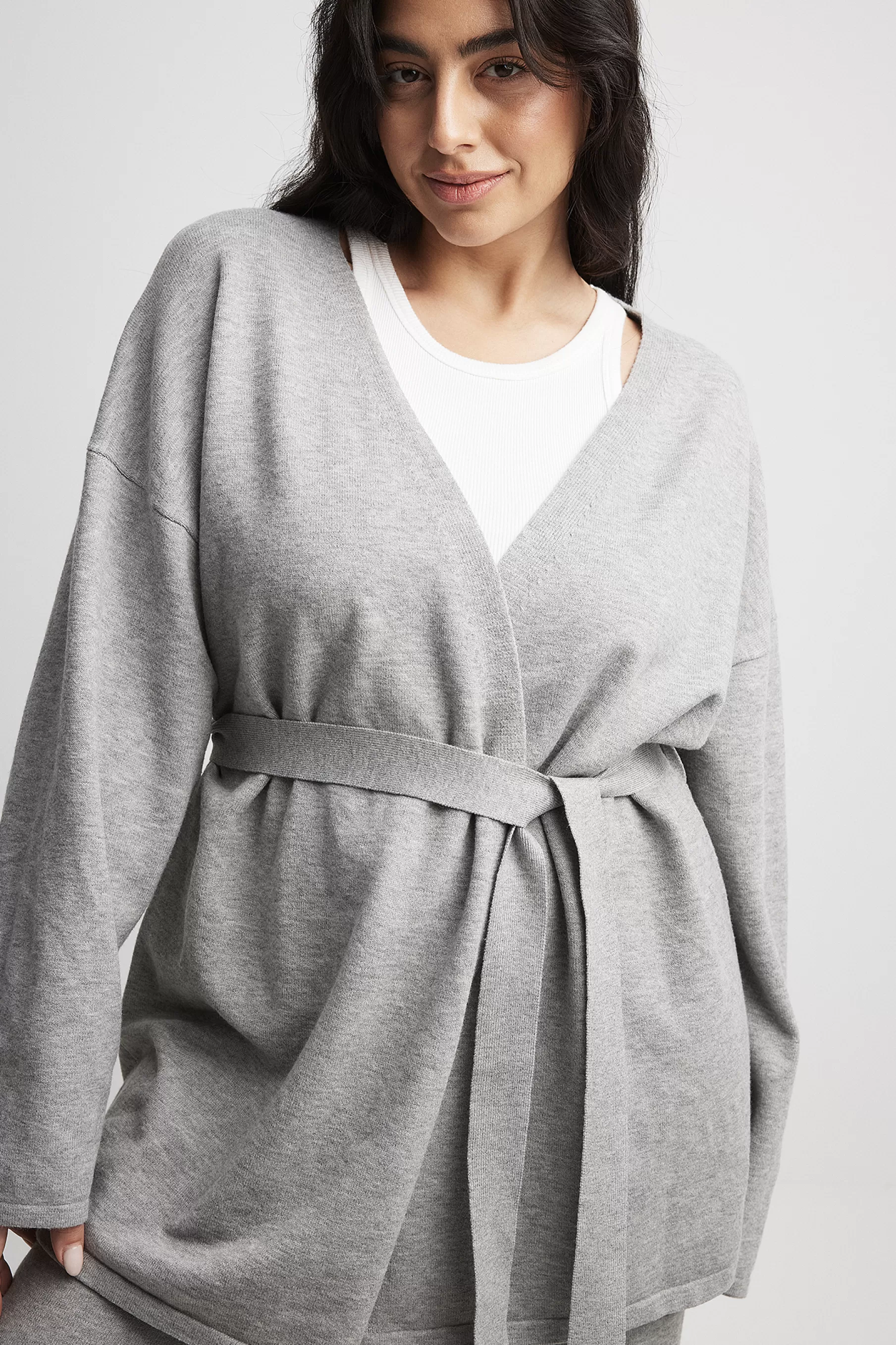 NA-KD Knitted Wrap Cardigan Grey