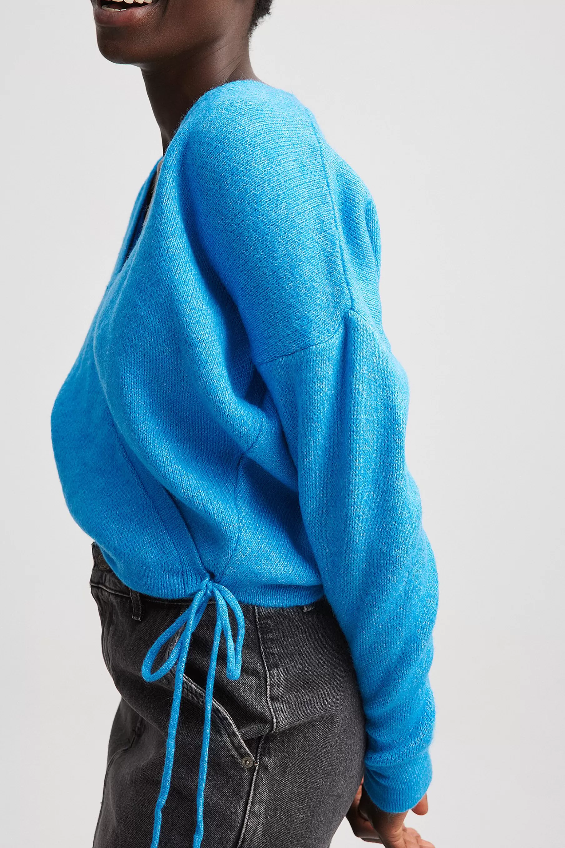 NA-KD Knitted Wrap Sweater Blue