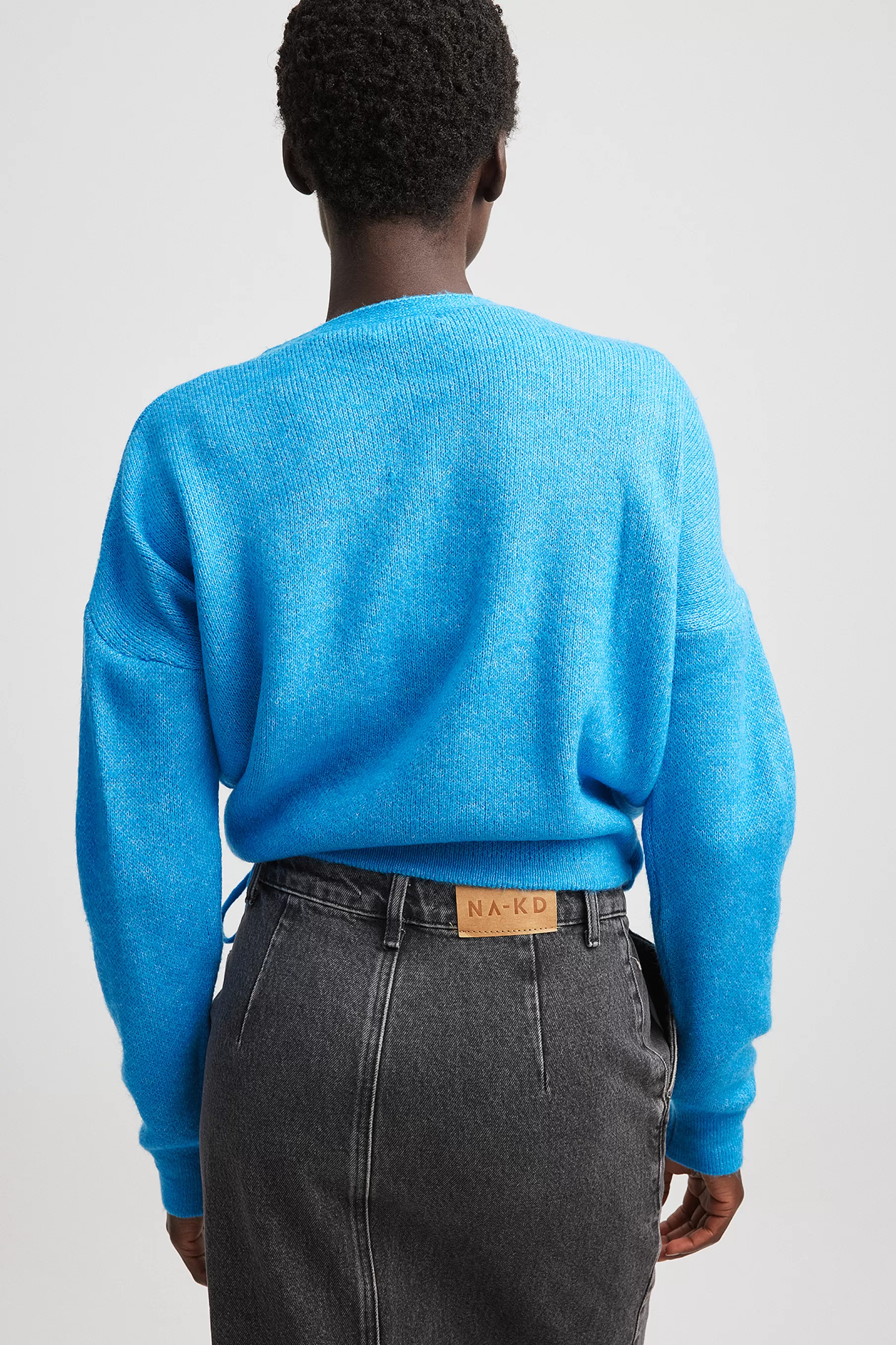 NA-KD Knitted Wrap Sweater Blue