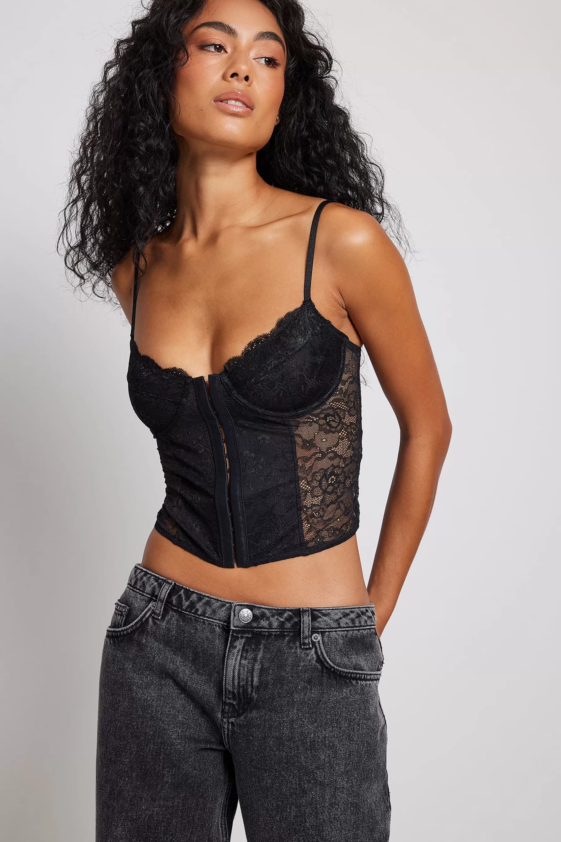 NA-KD Lace Cup Corset Black