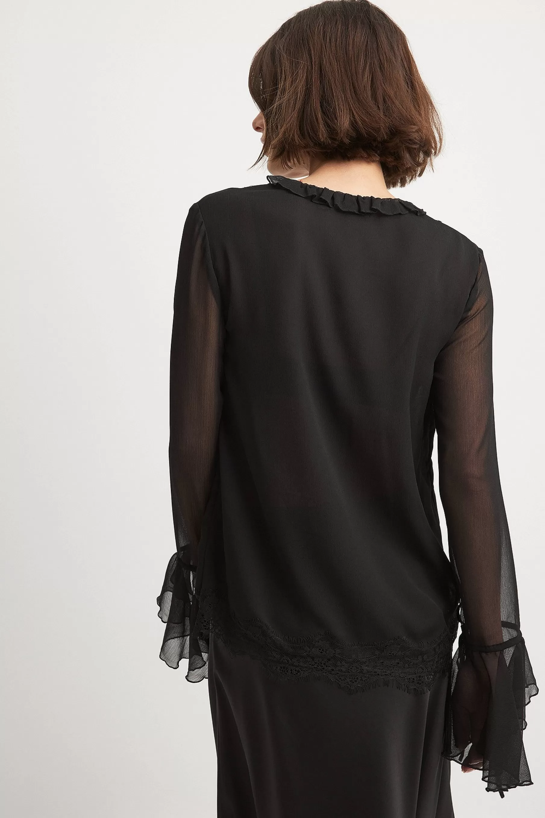 NA-KD Lace Detail Chiffon Blouse Black