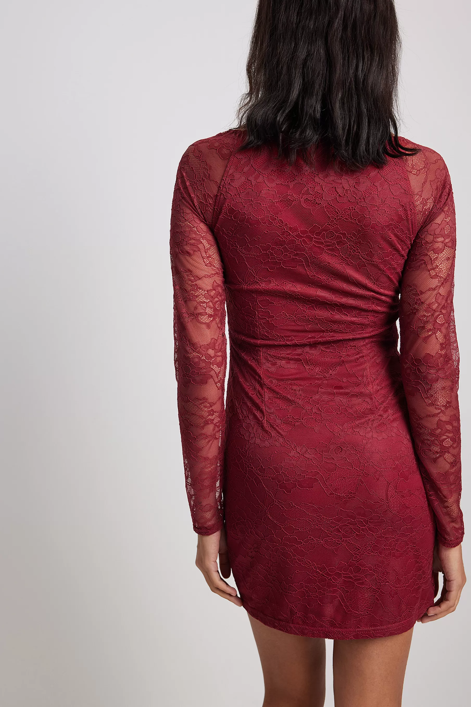 NA-KD Lace LS Mini Dress Red