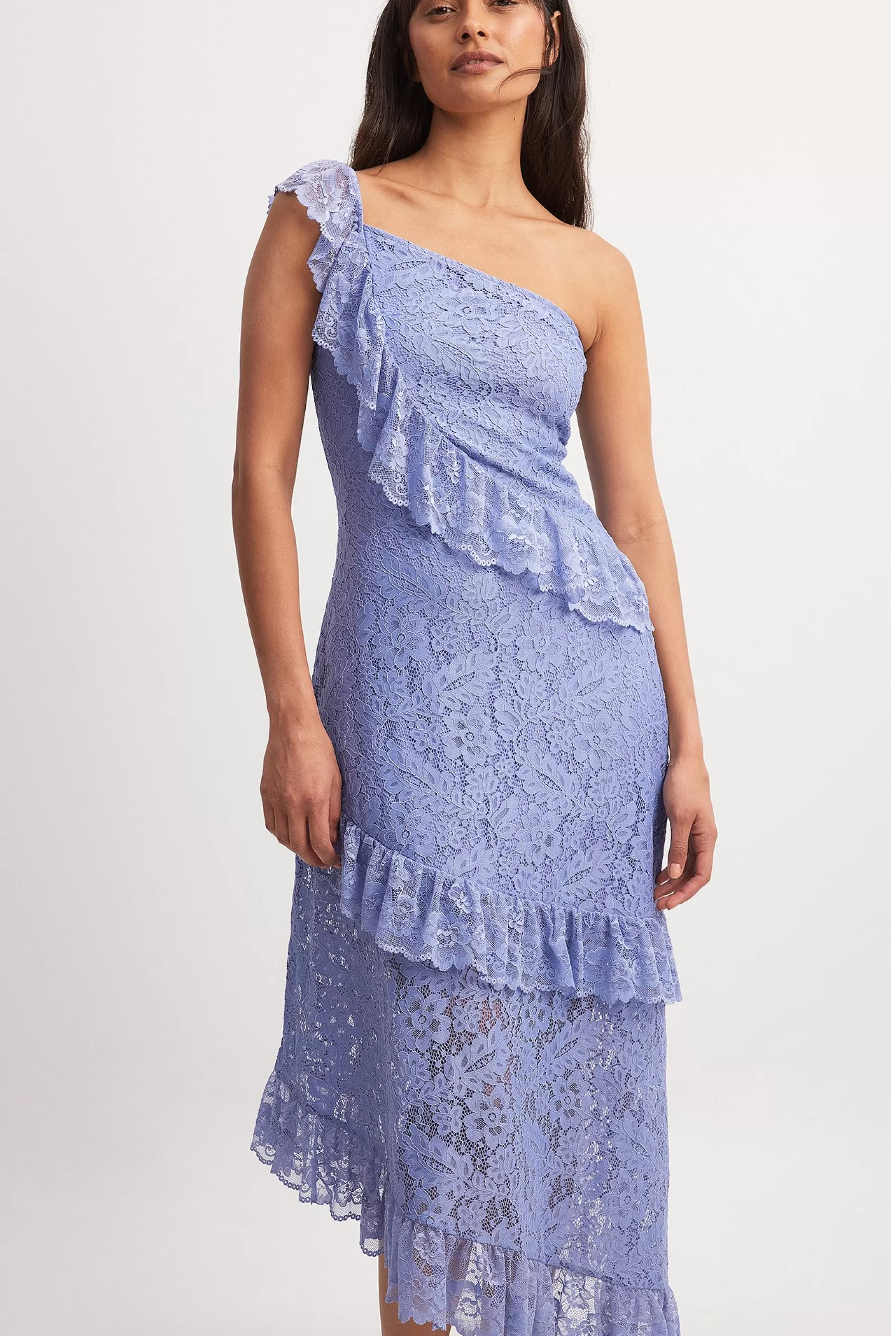 NA-KD Lace Midi Dress Blue