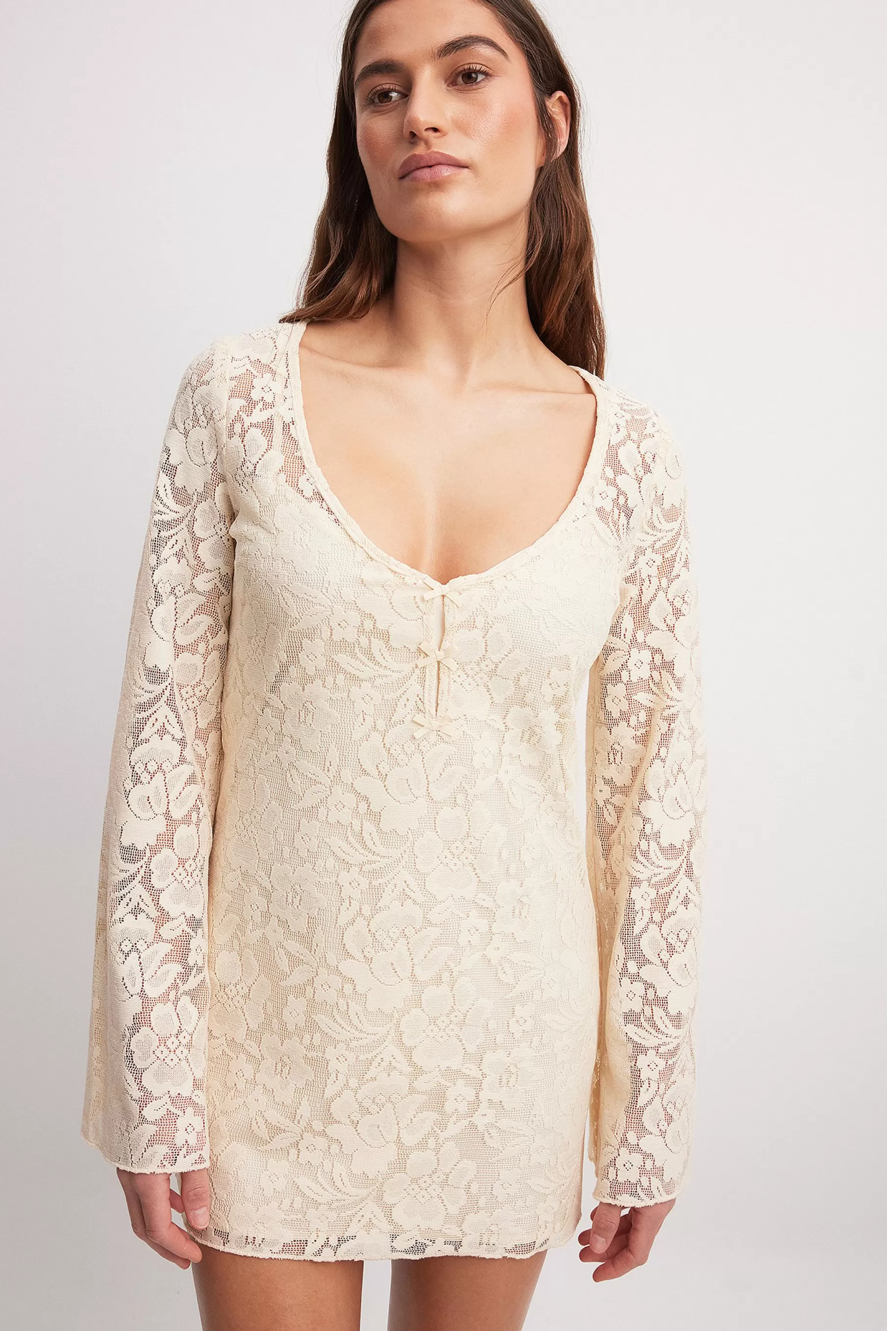 NA-KD Lace Mini Dress Offwhite