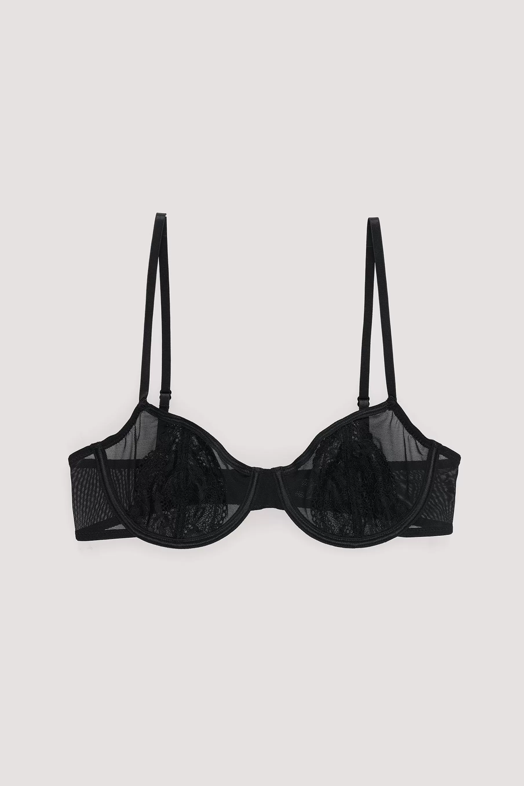 NA-KD Lace Panel Wire Bra Black