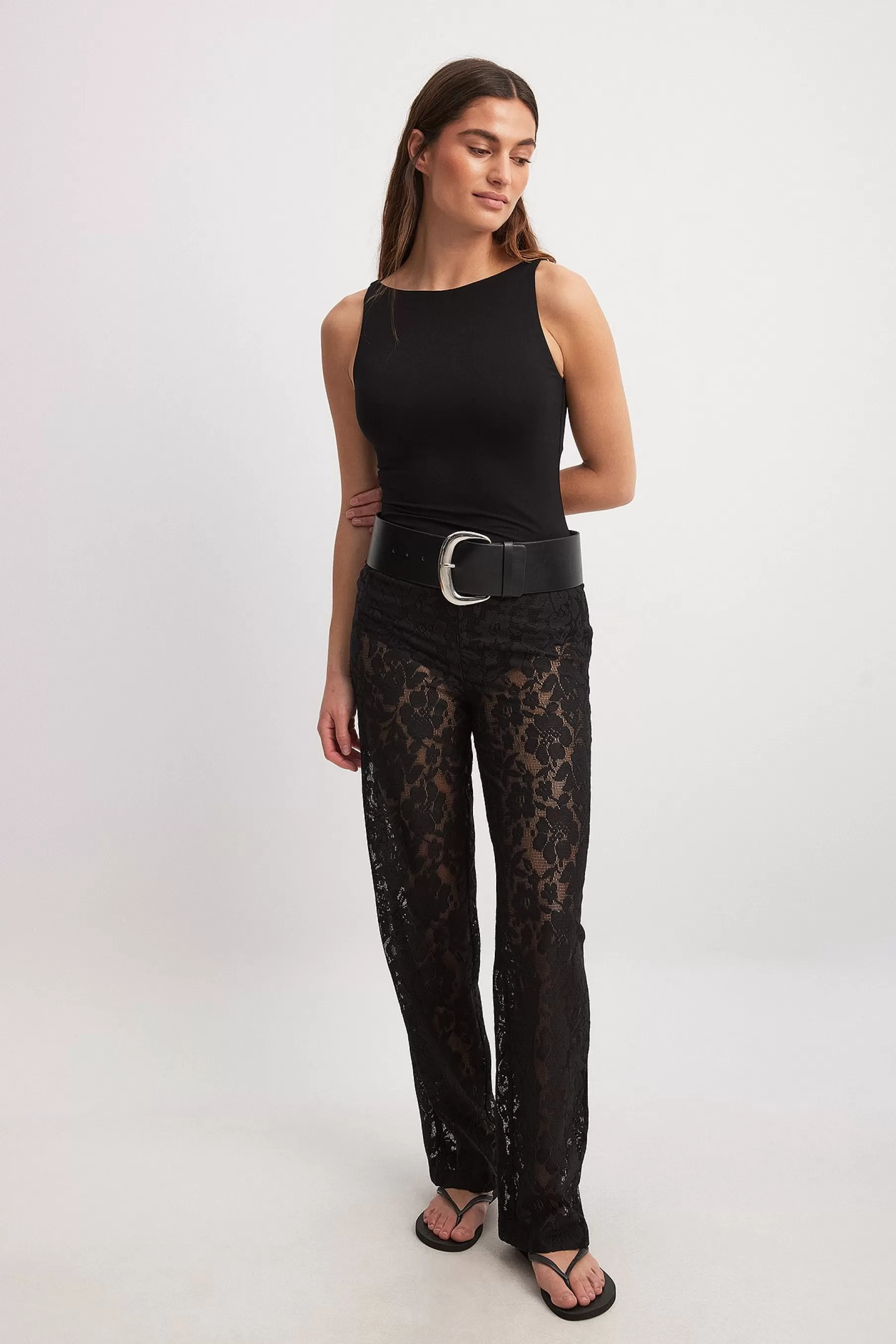 NA-KD Lace Pants Black