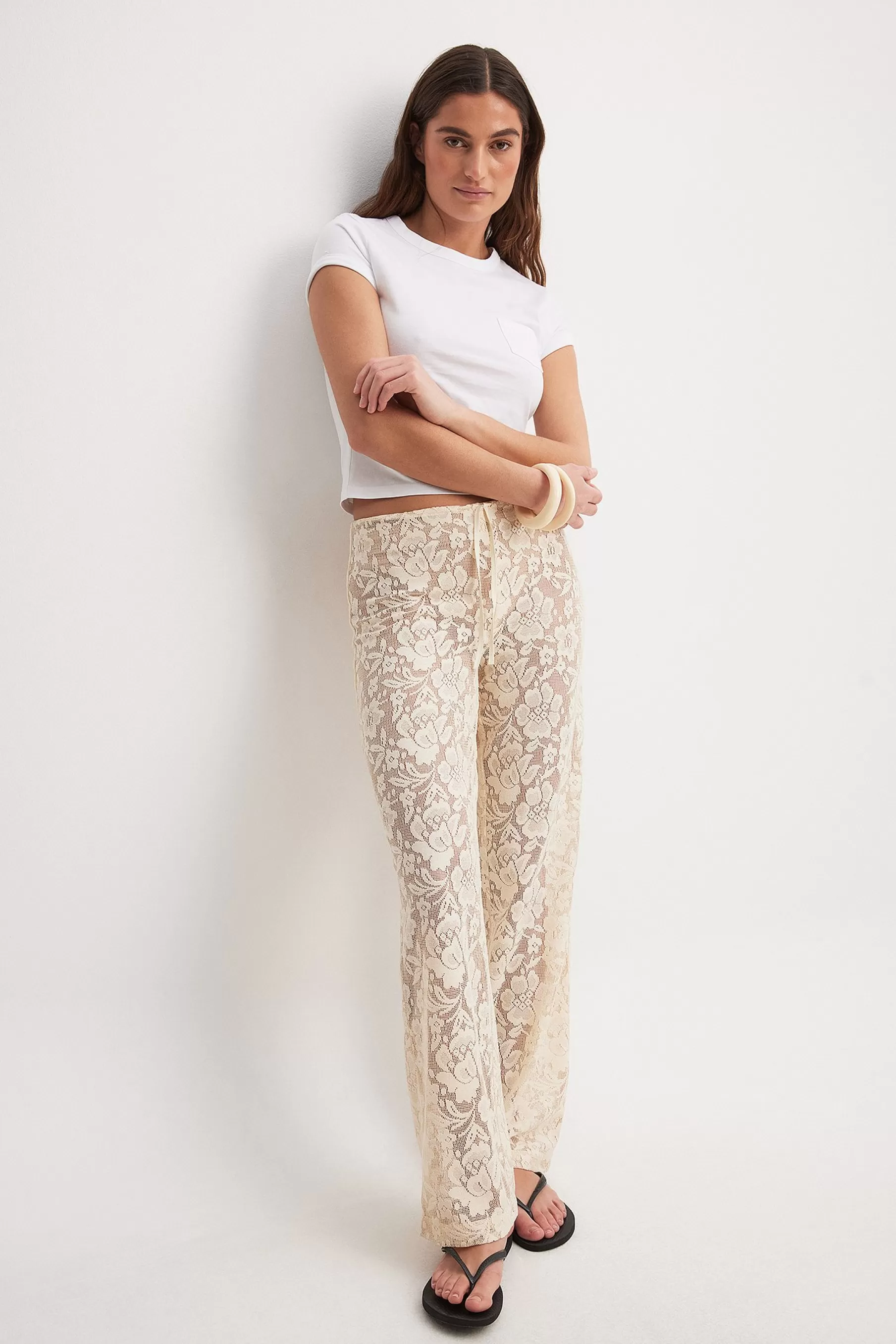 NA-KD Lace Pants Offwhite