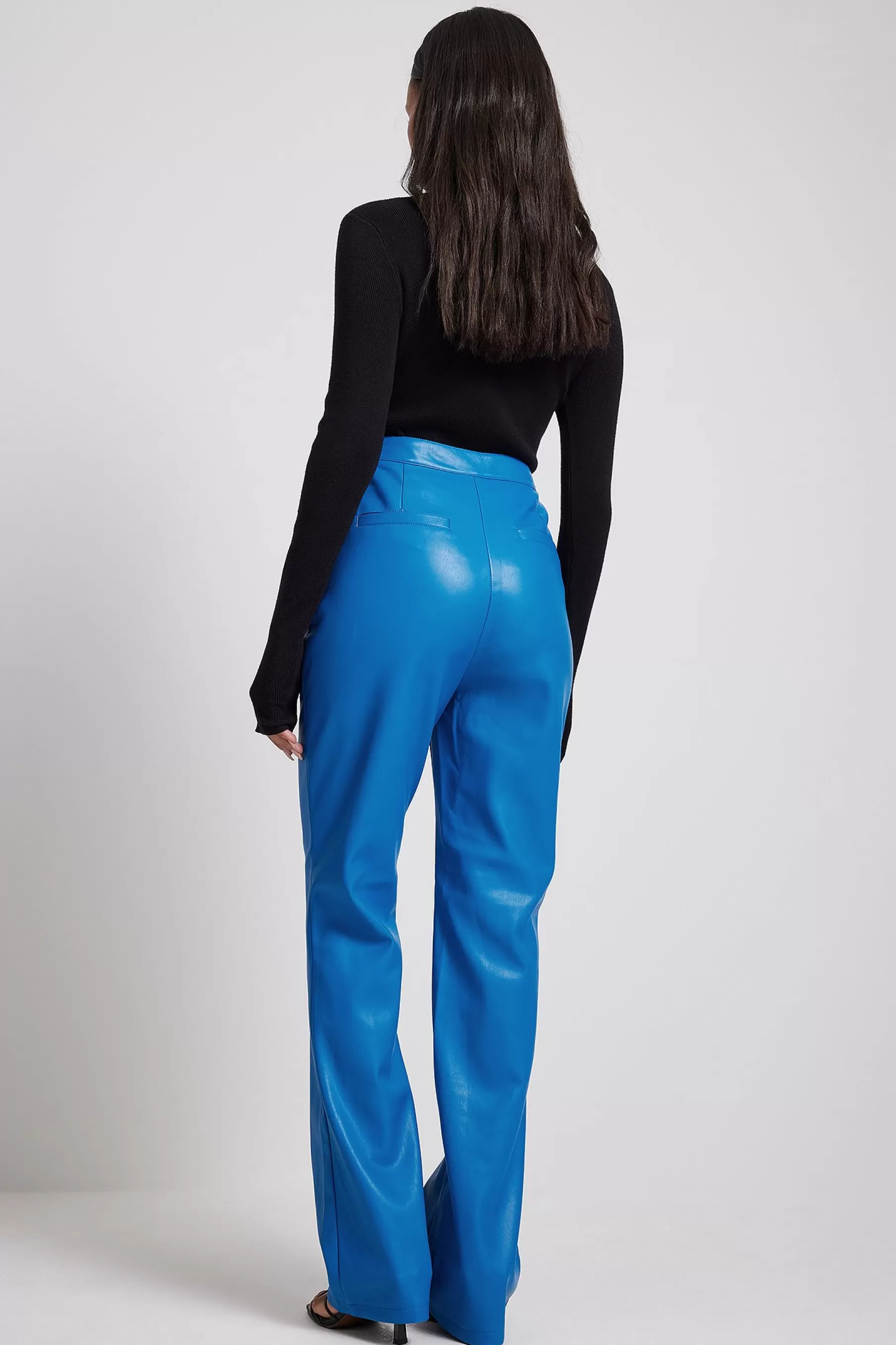 NA-KD Lace-Up PU Pants Blue