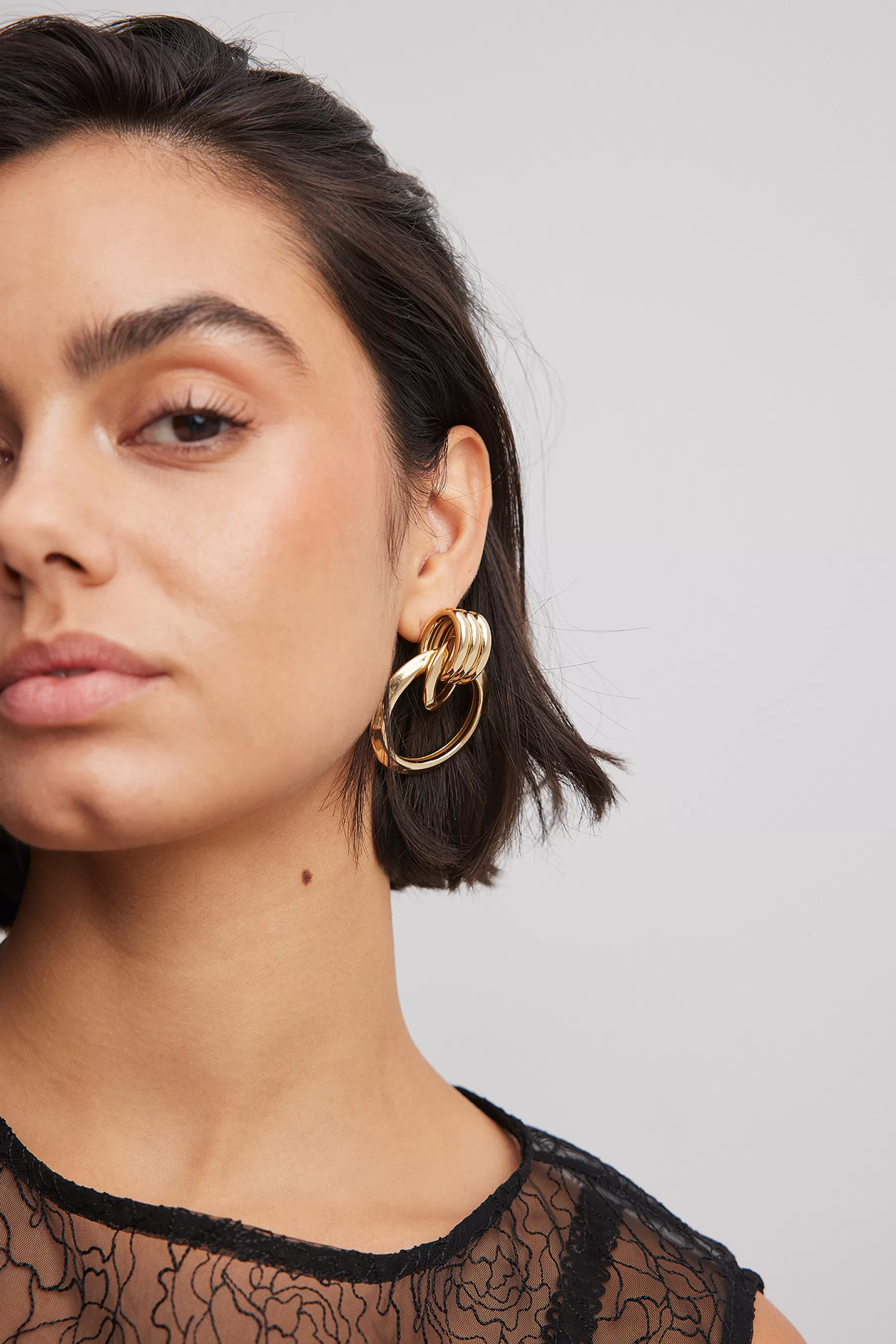 NA-KD Layered Ring Earrings Gold