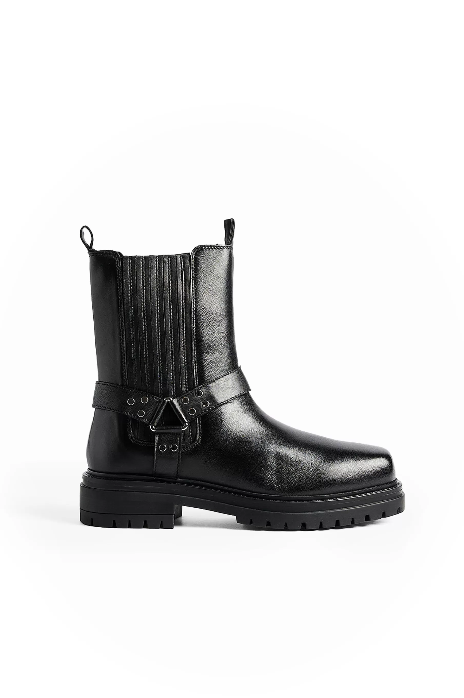 NA-KD Leather Chunky Biker Boots Black