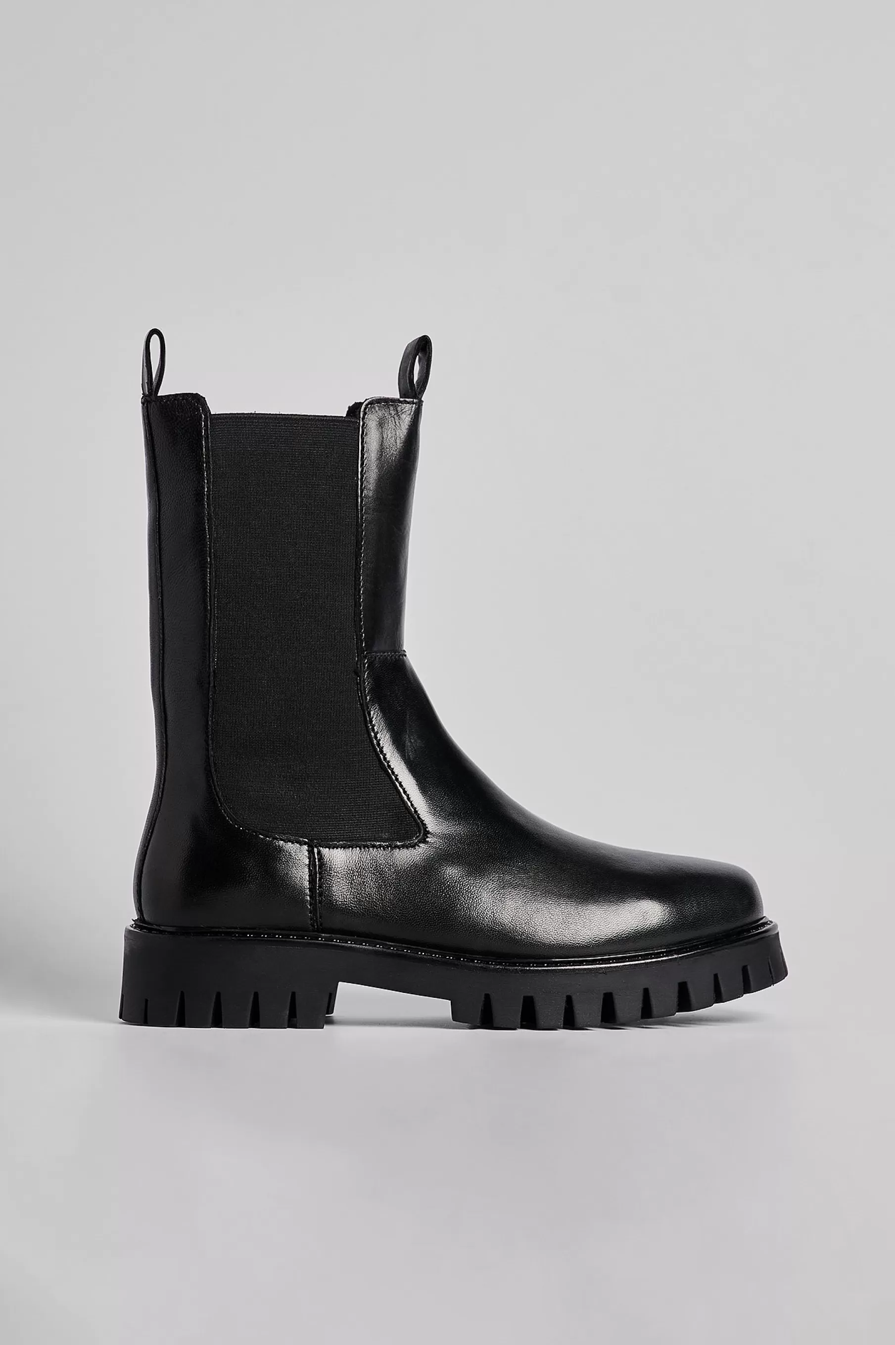 NA-KD Leather Elastic Boots Black