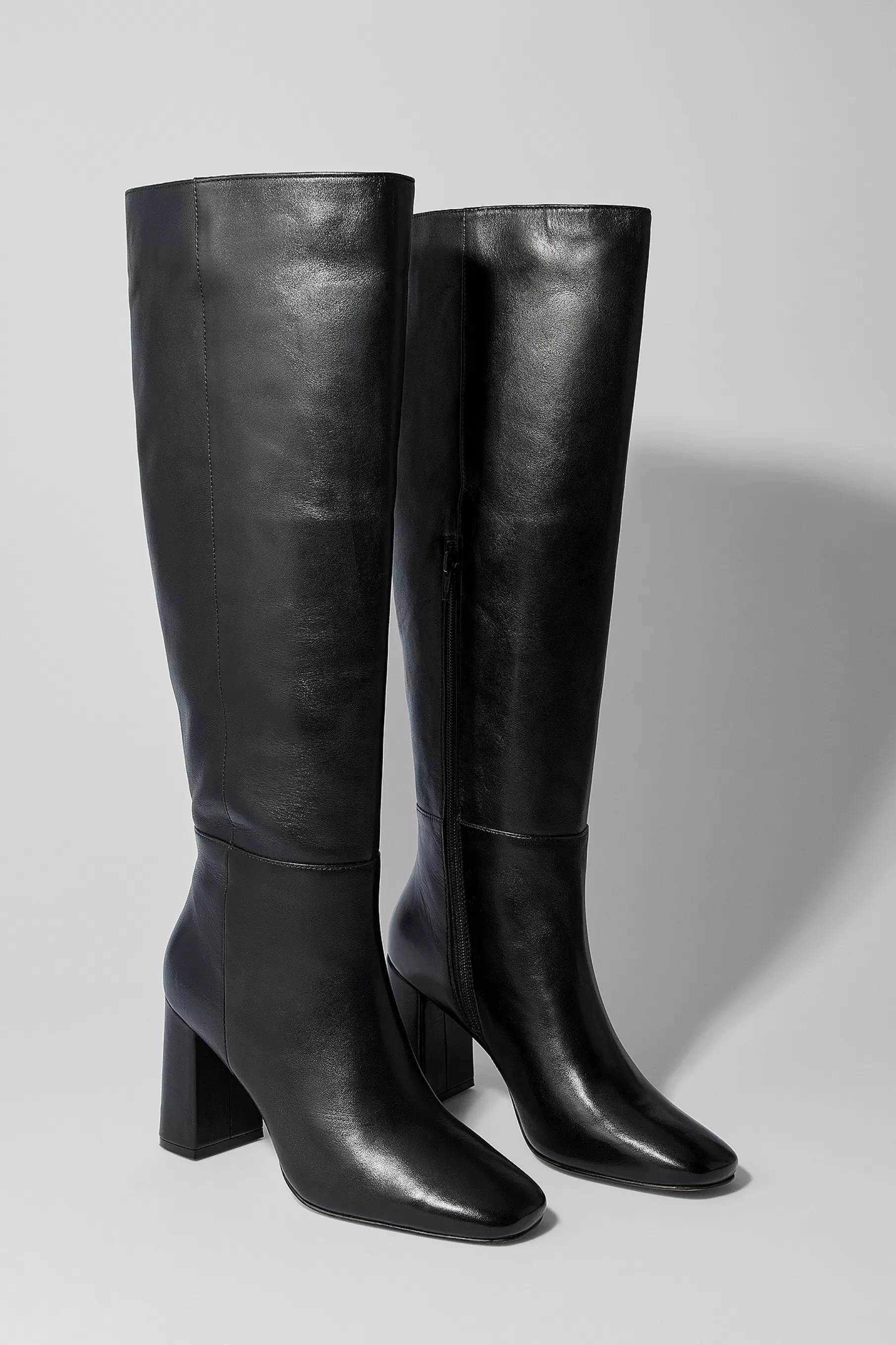 NA-KD Leather Knee High Boots Black