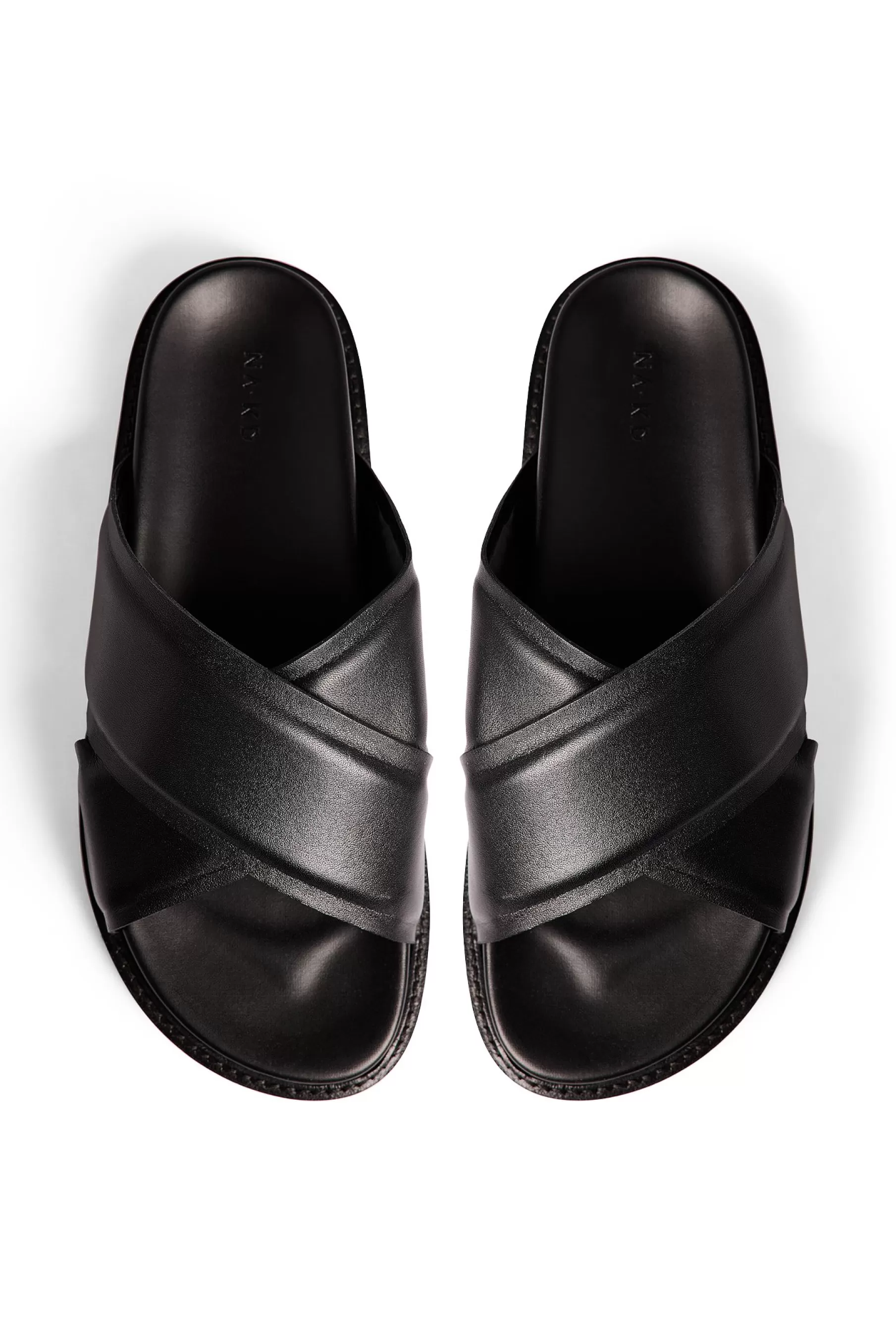 NA-KD Leather Padded Crossed Strap Slippers Black