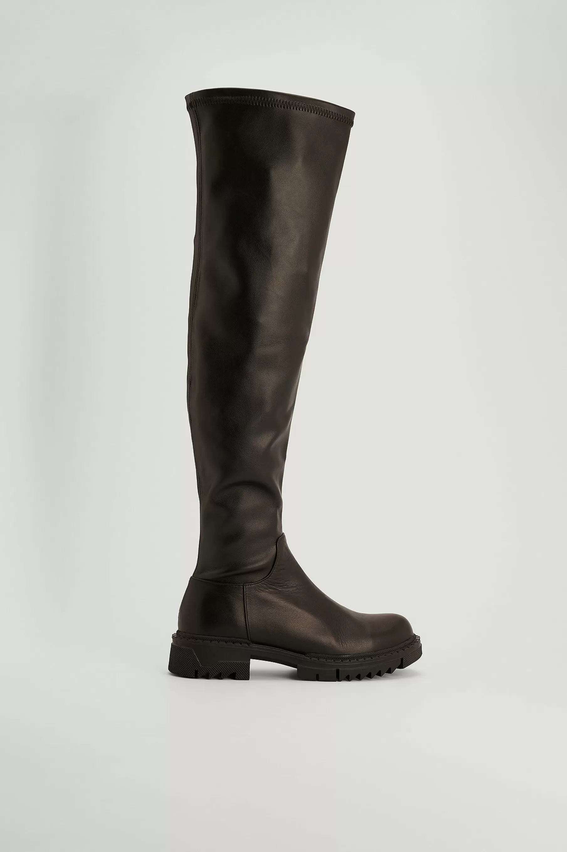 NA-KD Leather Profile Overknee Boots Black