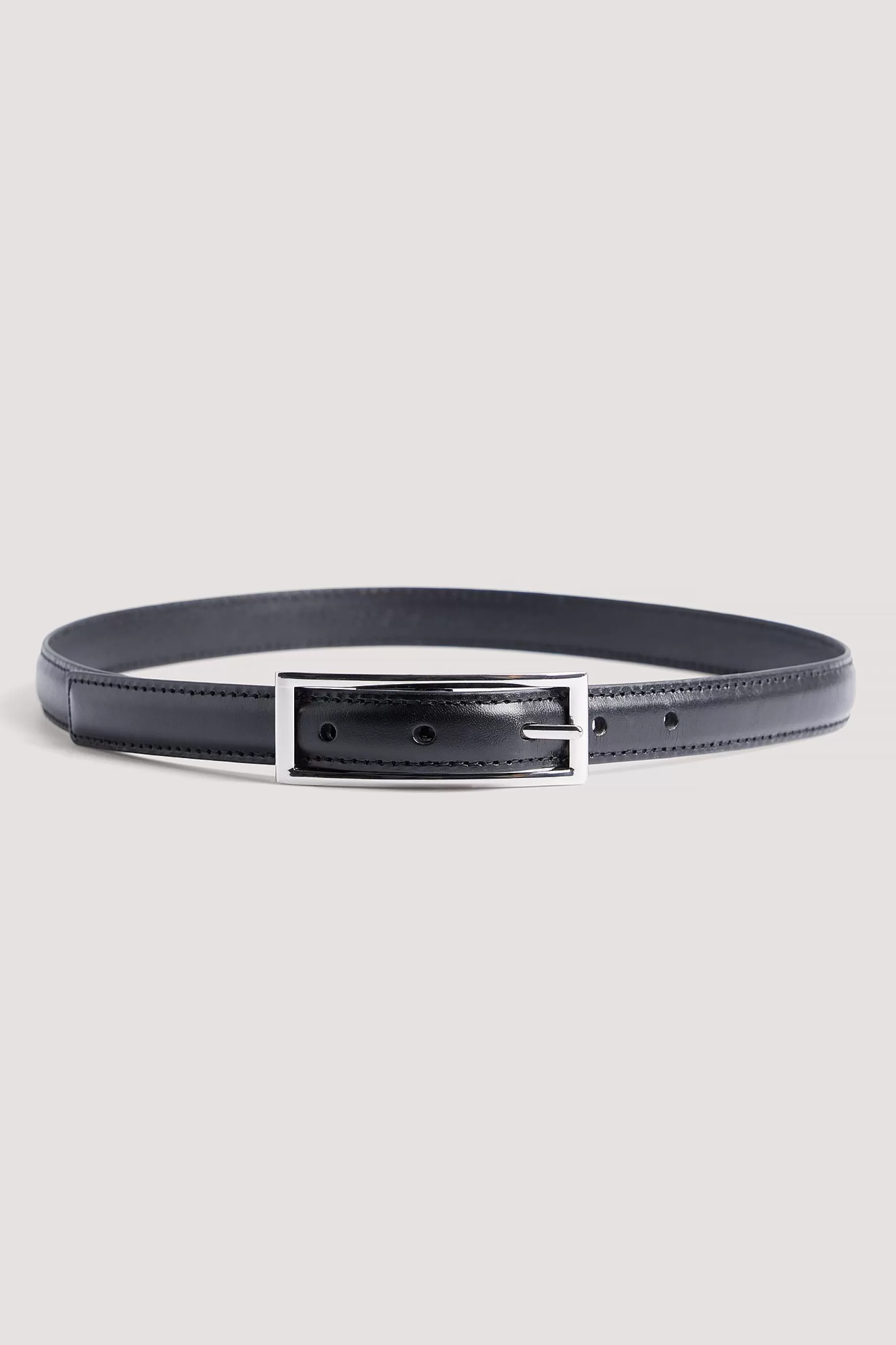 NA-KD Leather Slim Buckle Belt Black