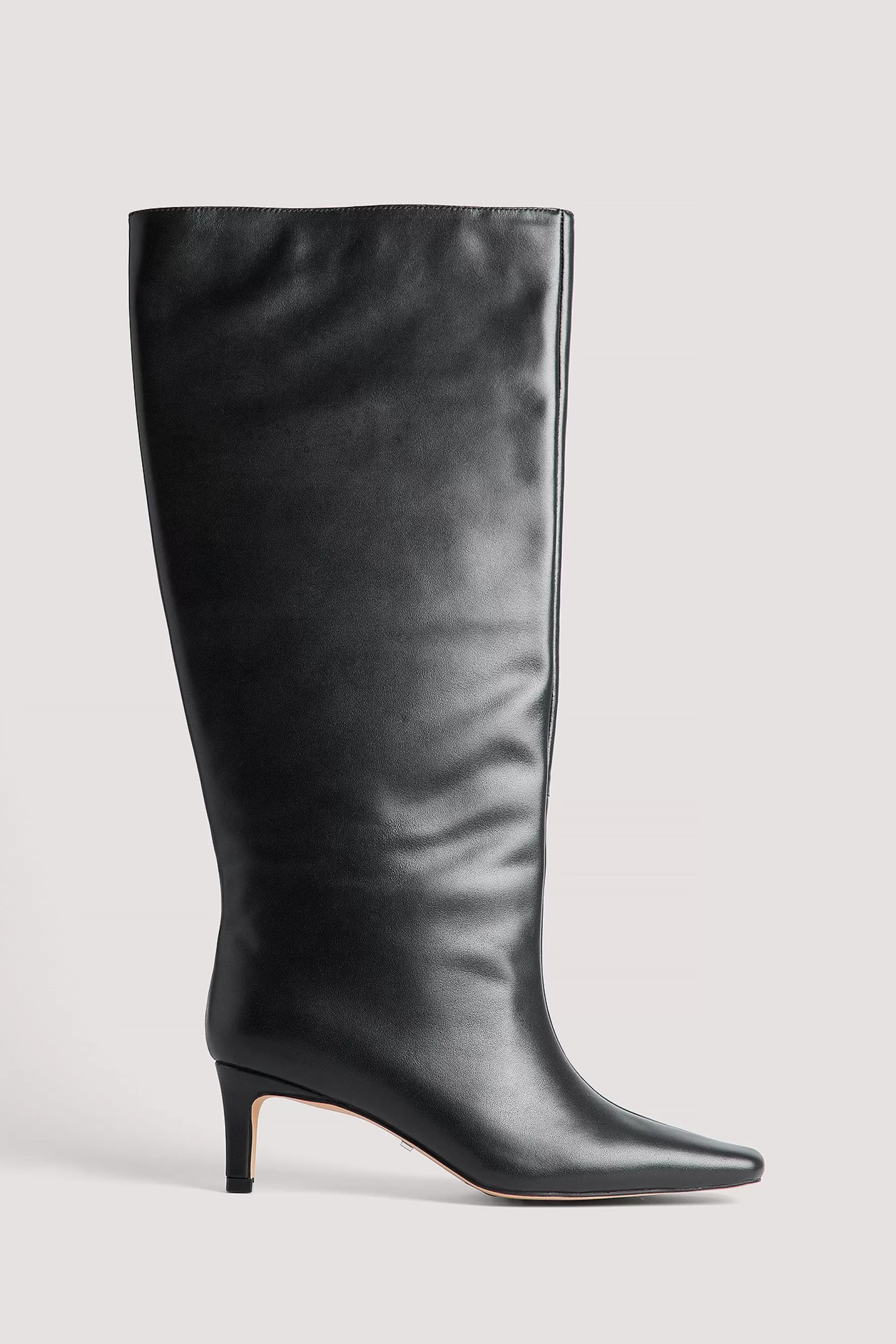 NA-KD Leather Stiletto Wide Shaft Boots Black