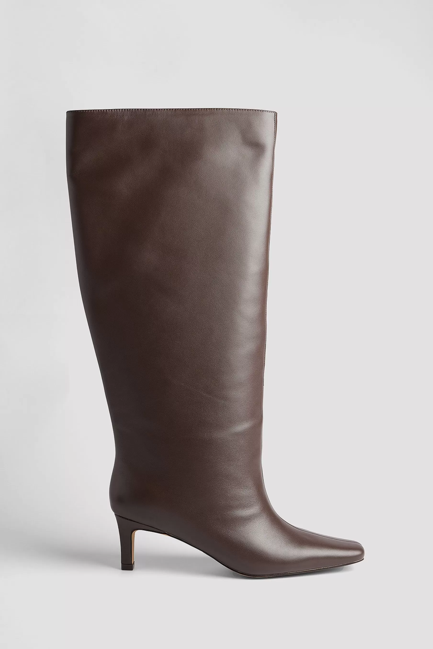 NA-KD Leather Stiletto Wide Shaft Boots Brown