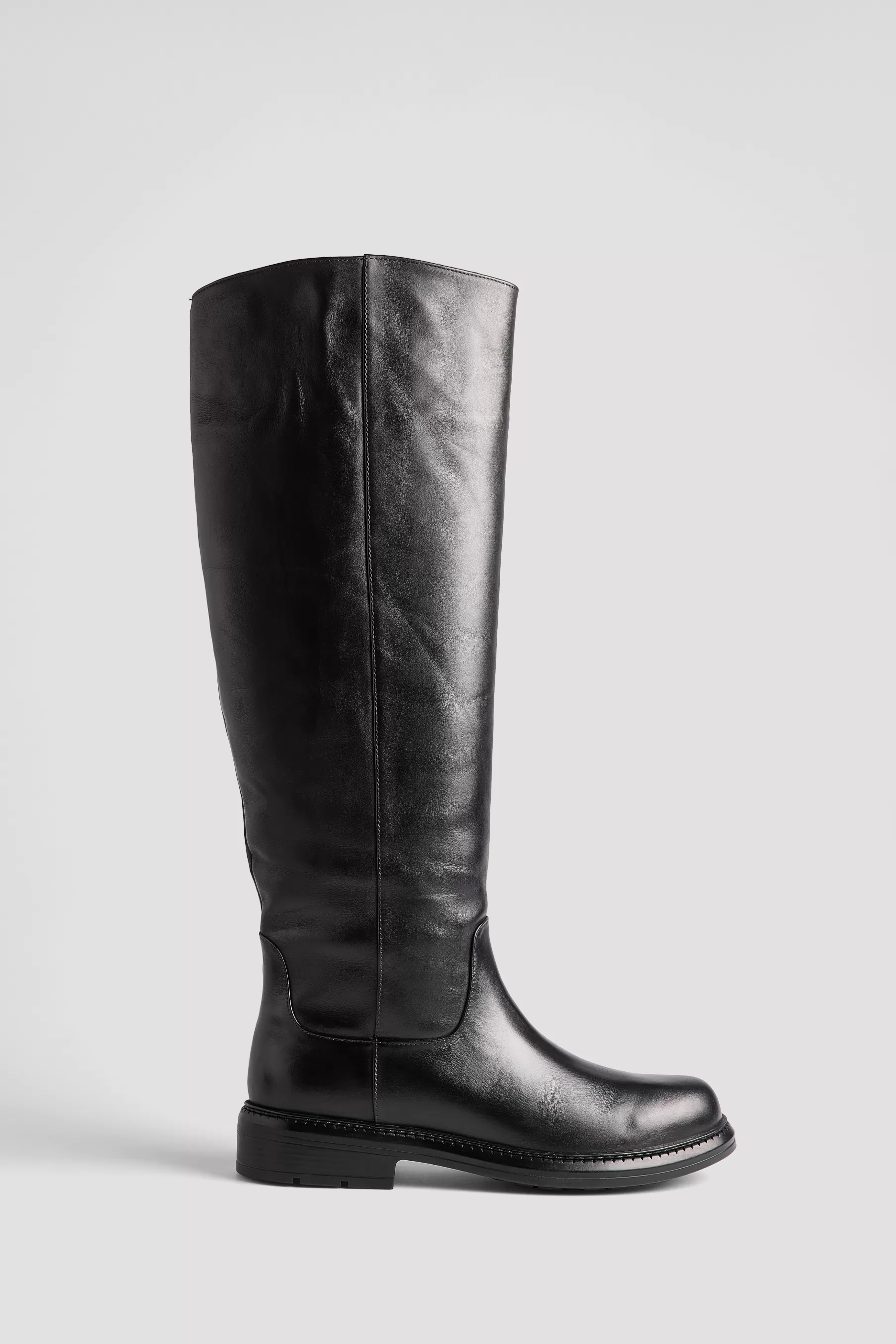 NA-KD Leather Wide Shaft Boots Black