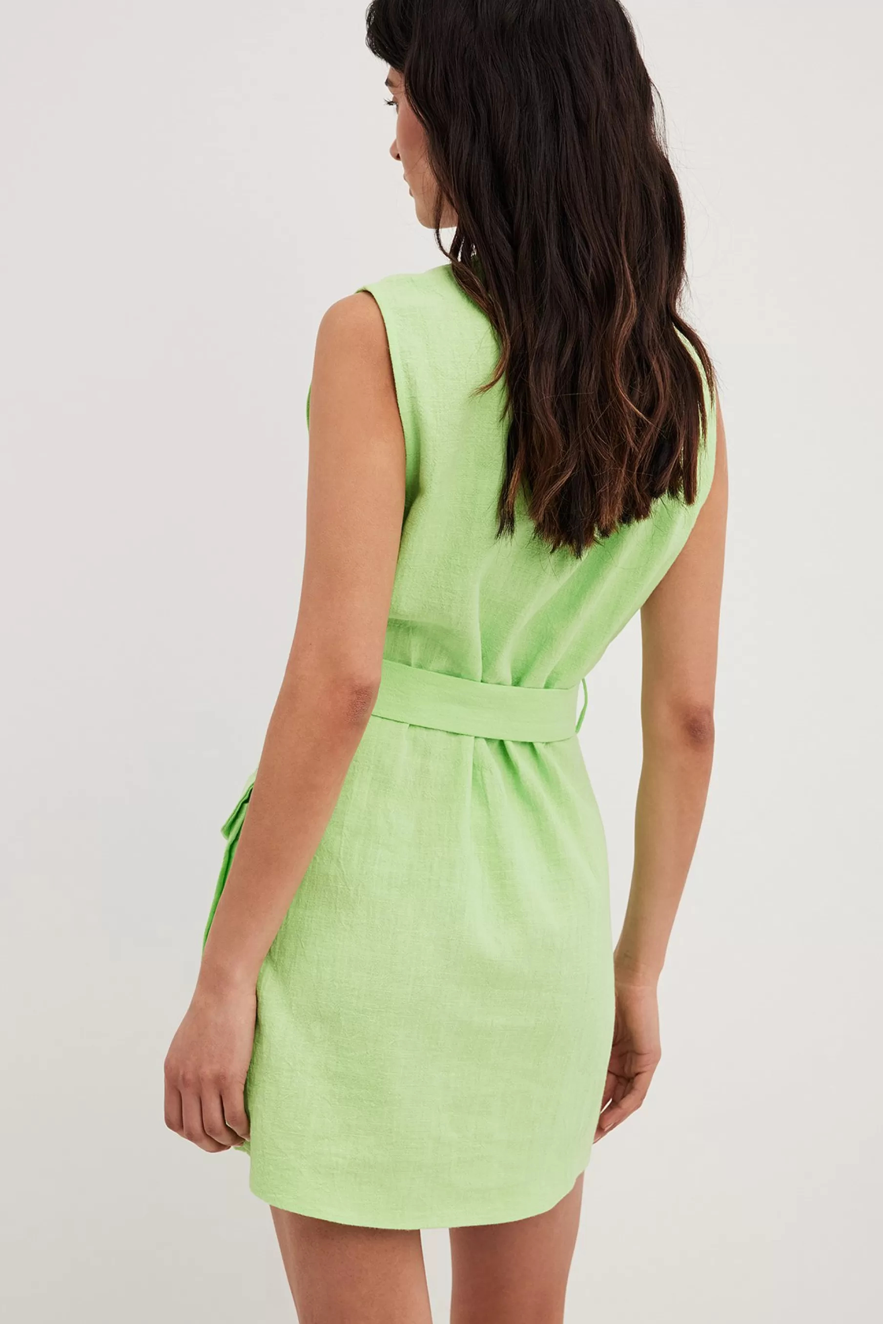 NA-KD Linen Blend Cargo Dress Green