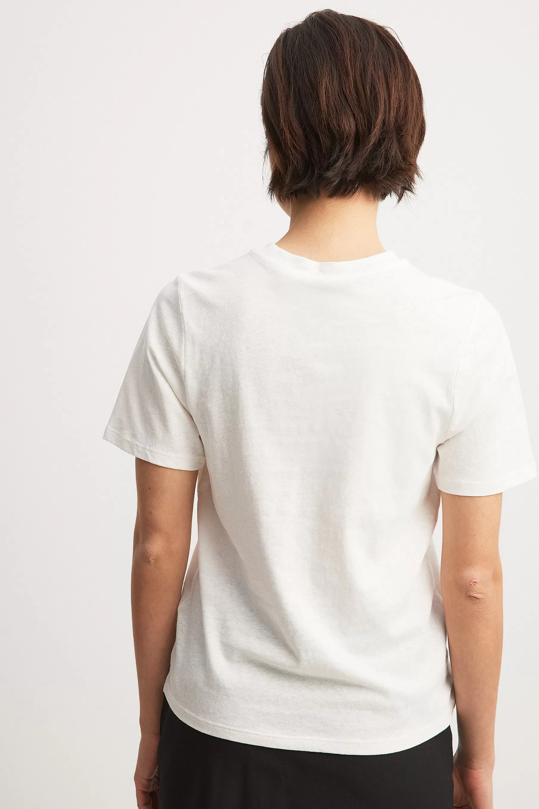 NA-KD Linen Blend Round Neck T-shirt White