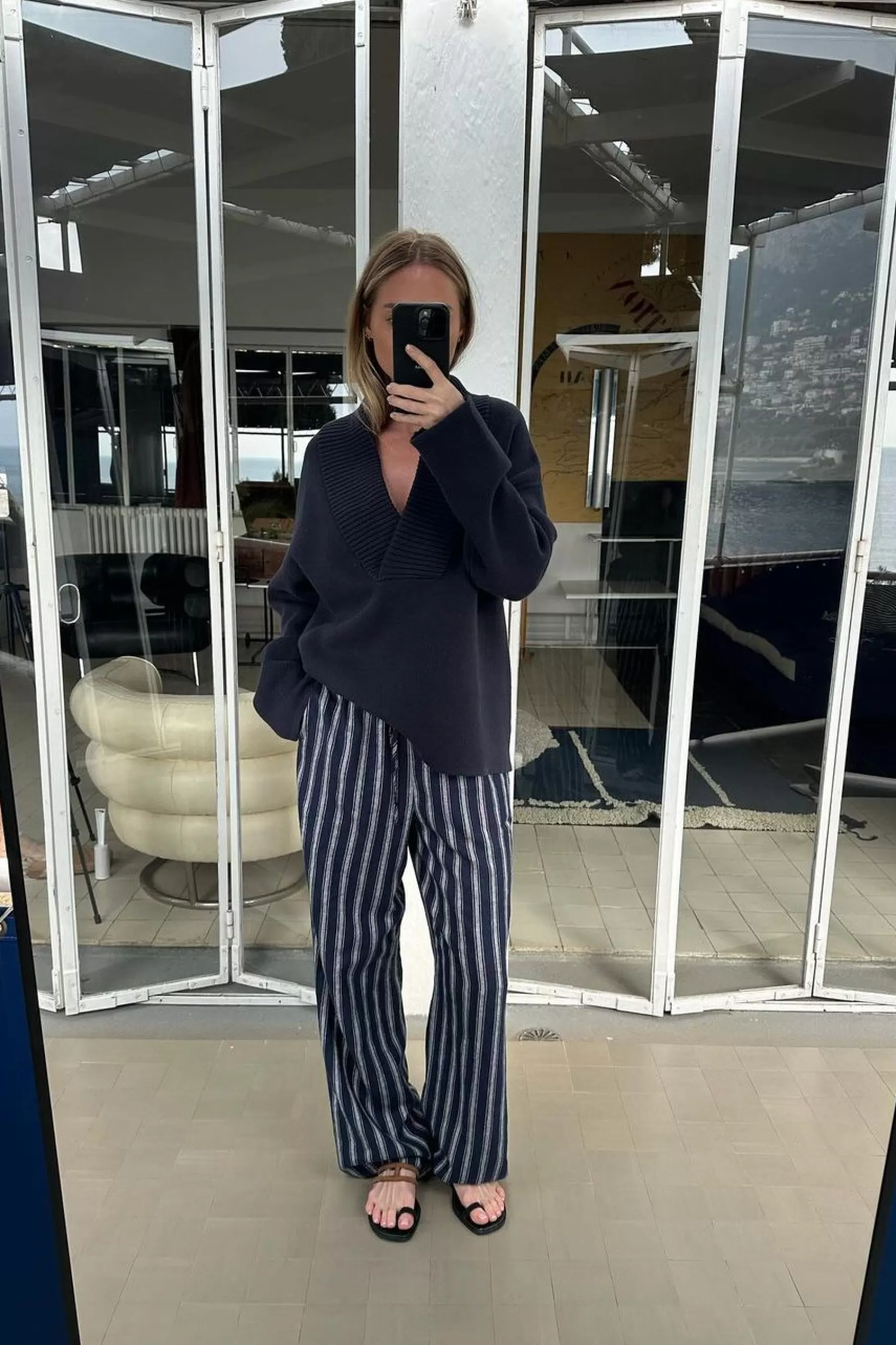 NA-KD Linen Blend Striped Pants Blue