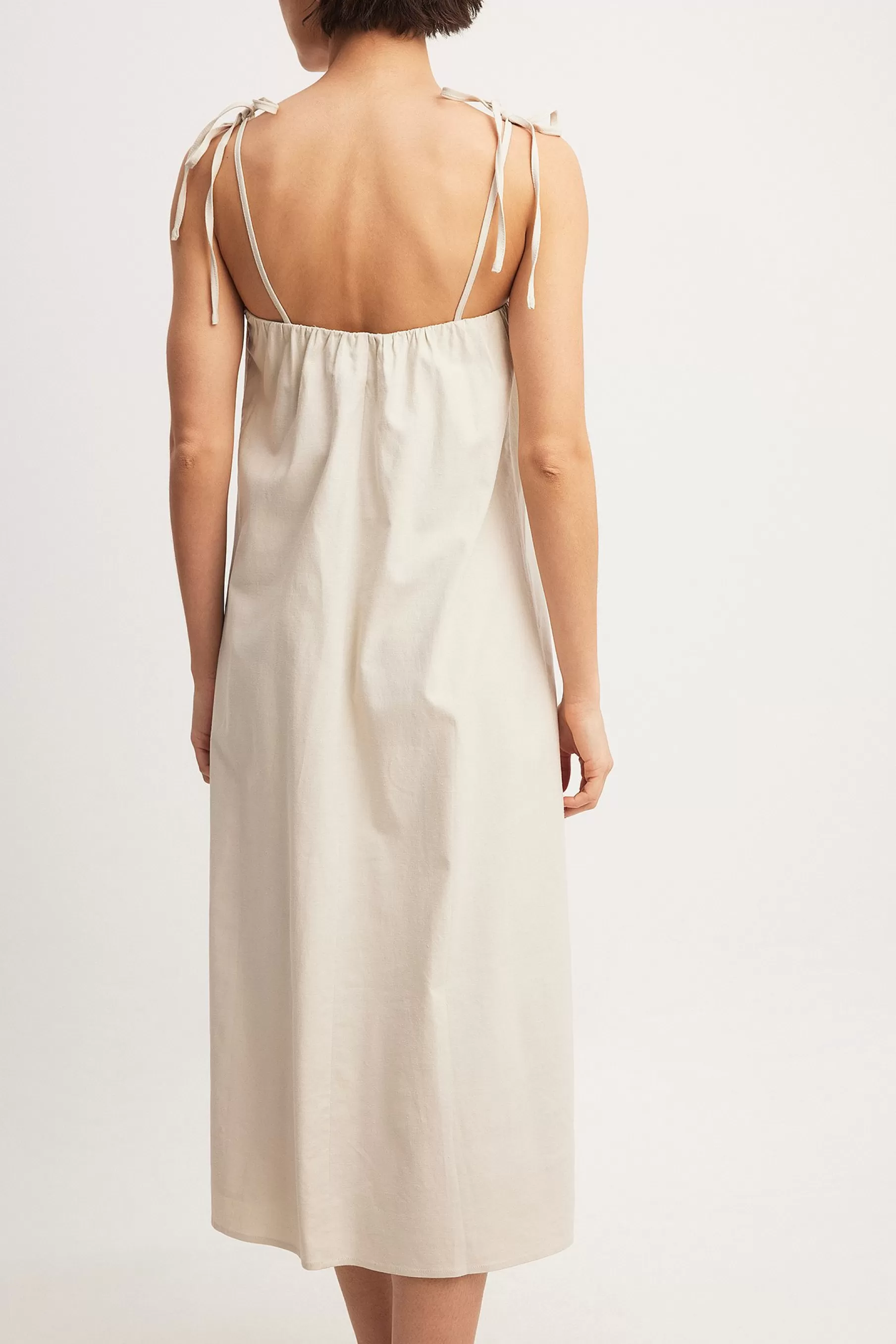 NA-KD Linen Blend Tie Strap Midi Dress Beige