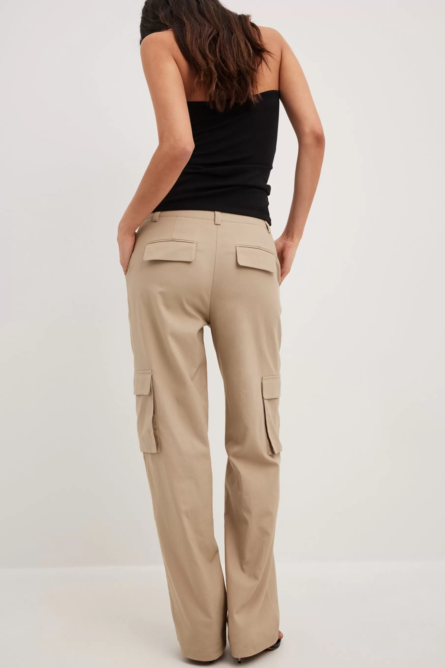 NA-KD Linen Cargo Pants Beige