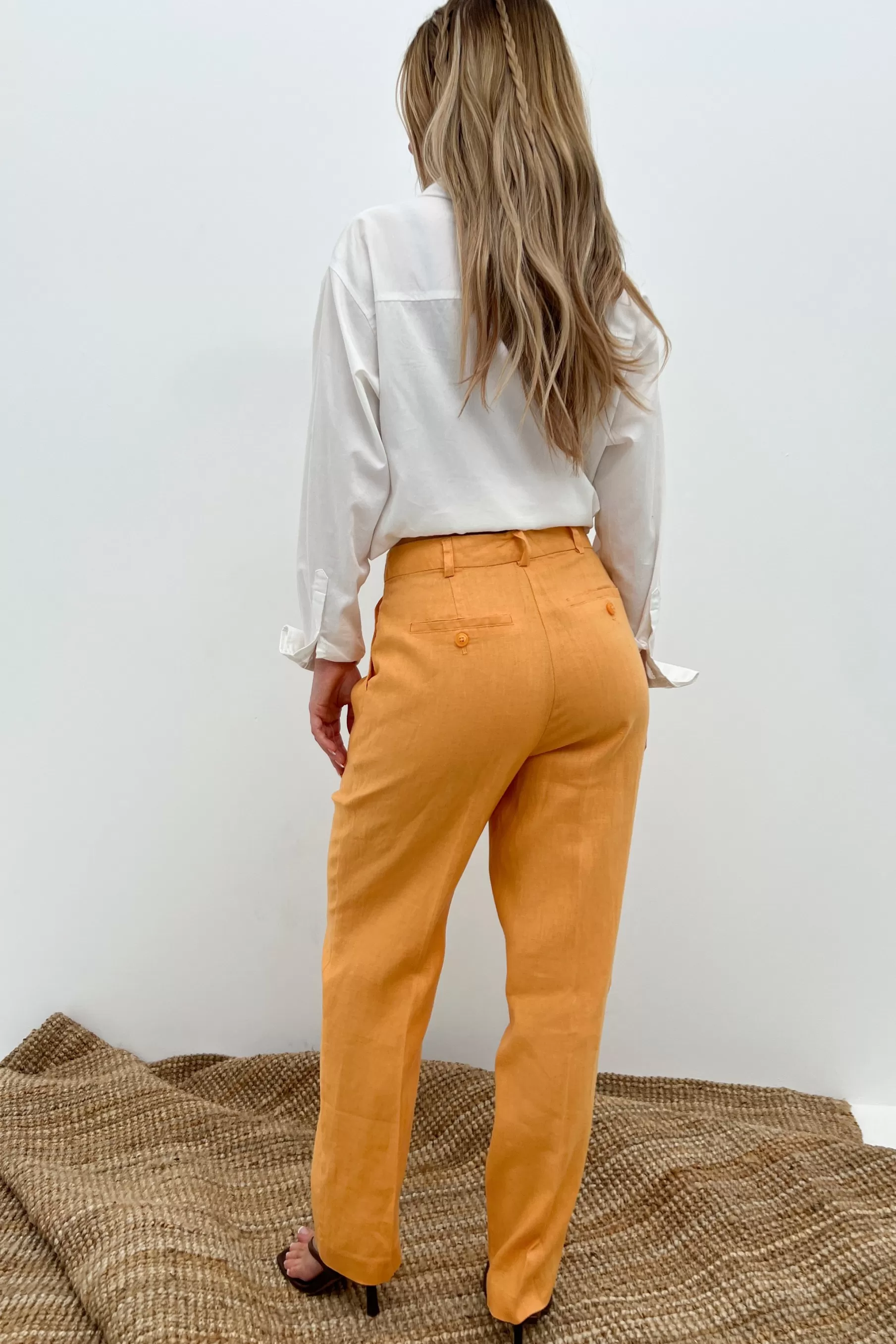 NA-KD Linen Cropped Pants Orange