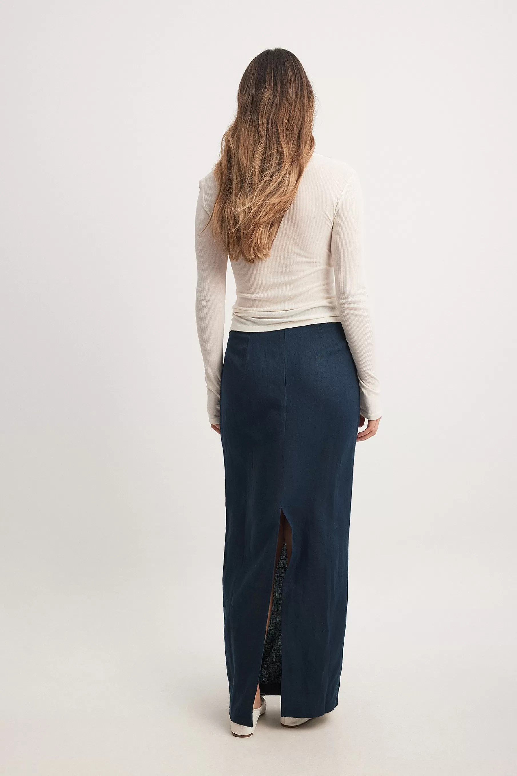 NA-KD Linen Maxi Skirt Blue