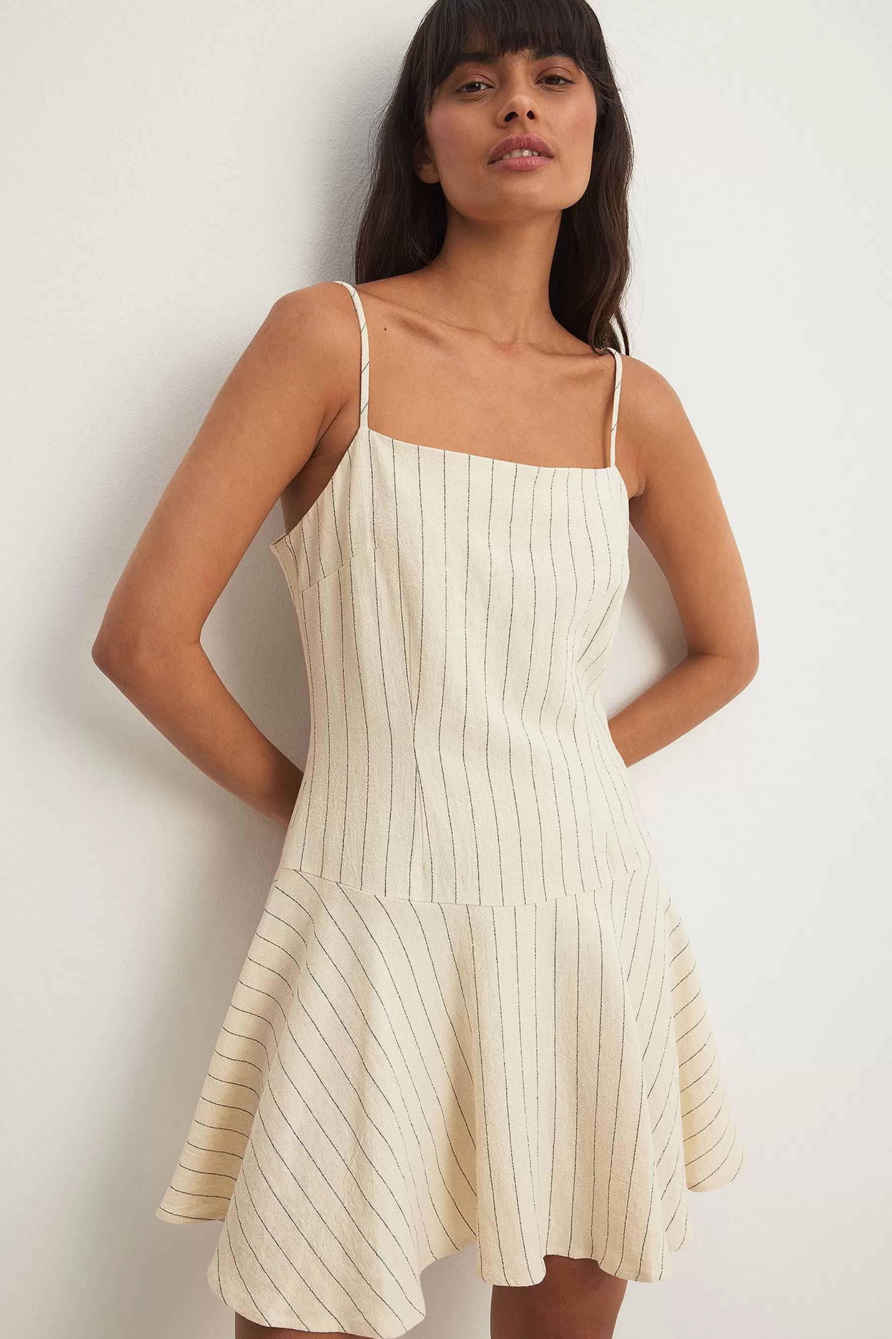 NA-KD Linen Mix Pinstripe Mini Dress Stripe