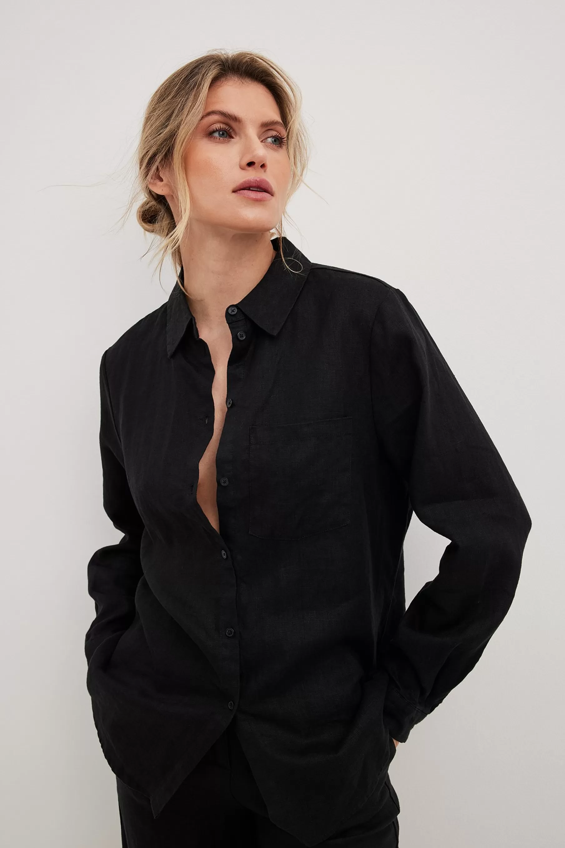 NA-KD Linen Shirt Black