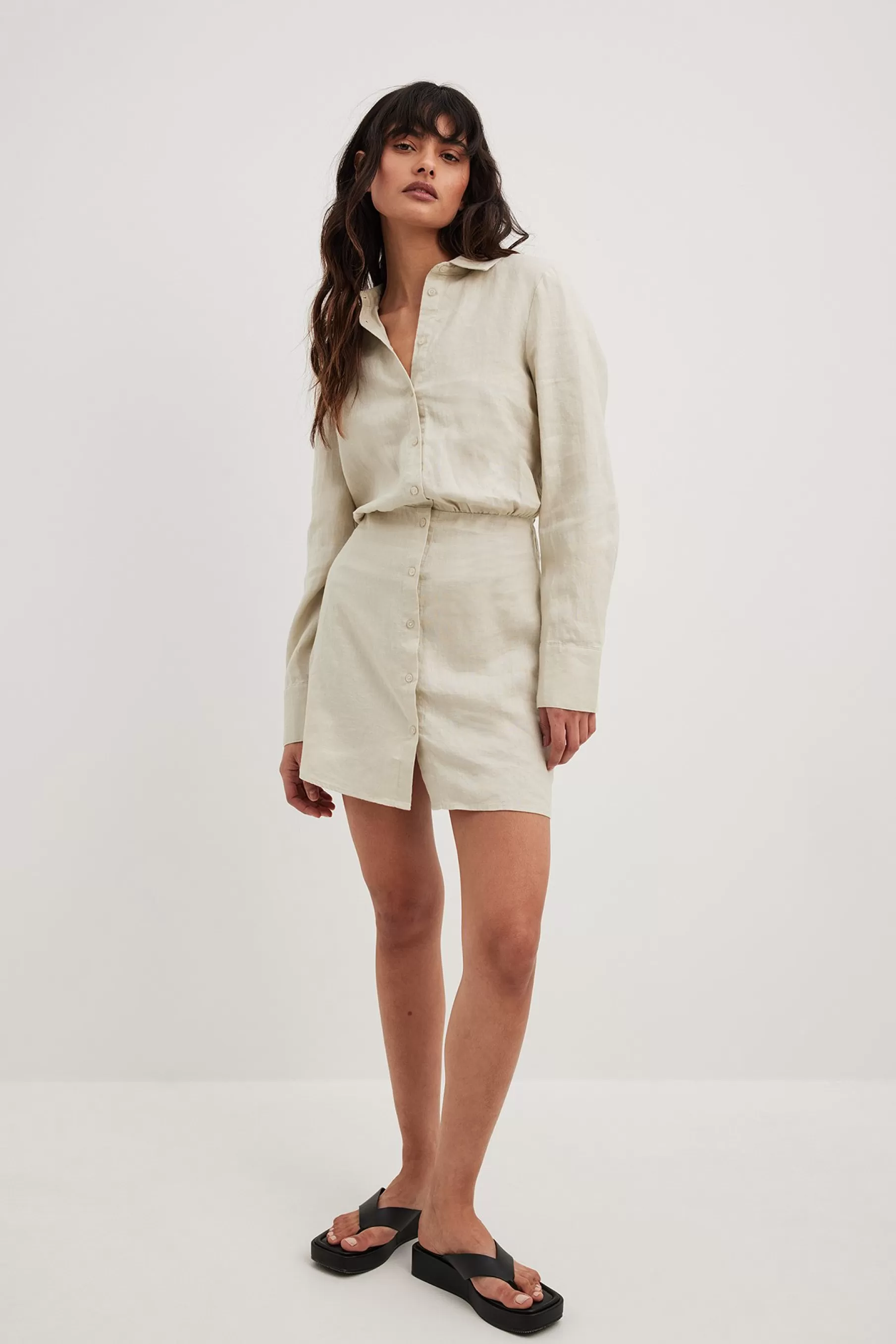 NA-KD Linen Shirt Dress Beige