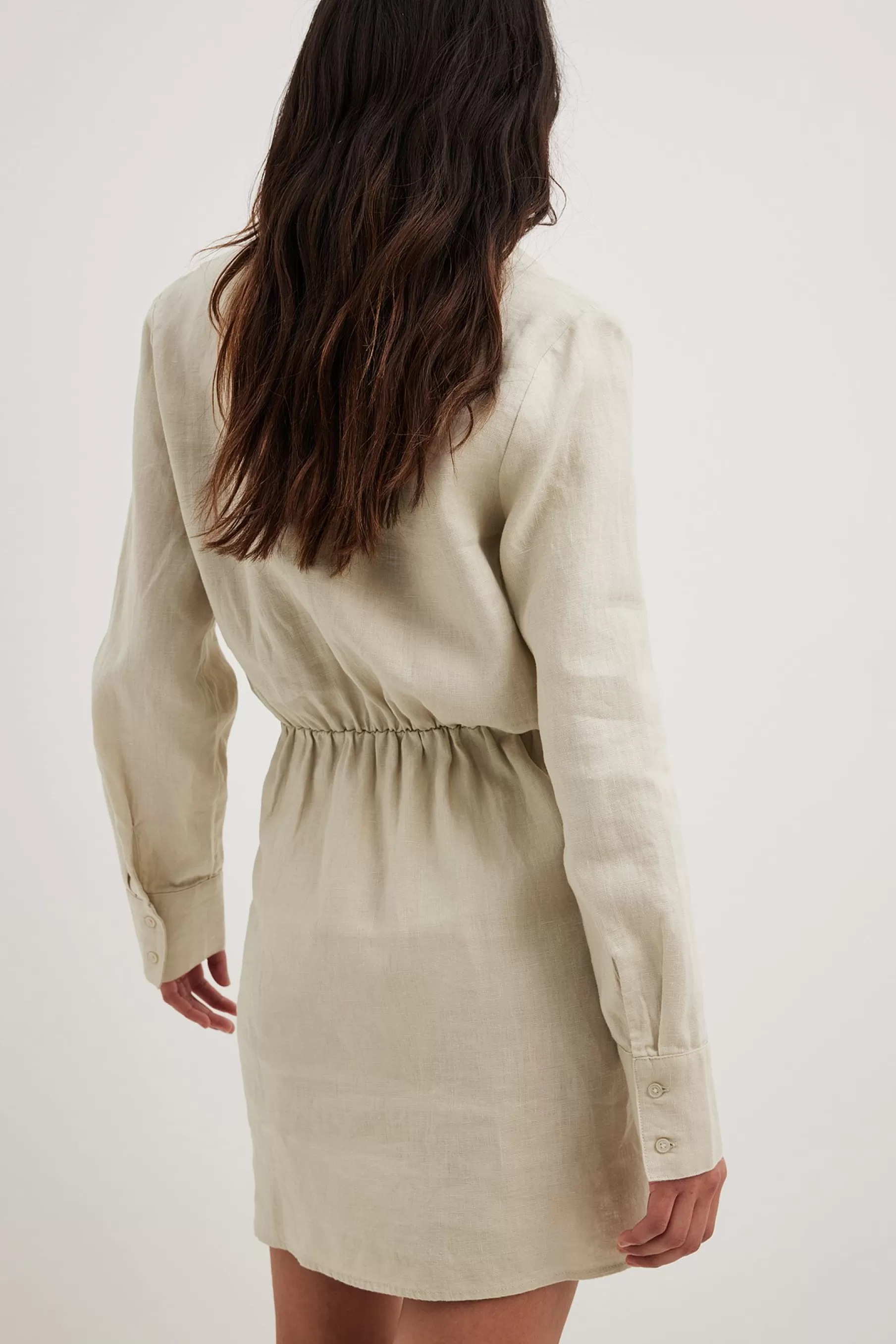 NA-KD Linen Shirt Dress Beige