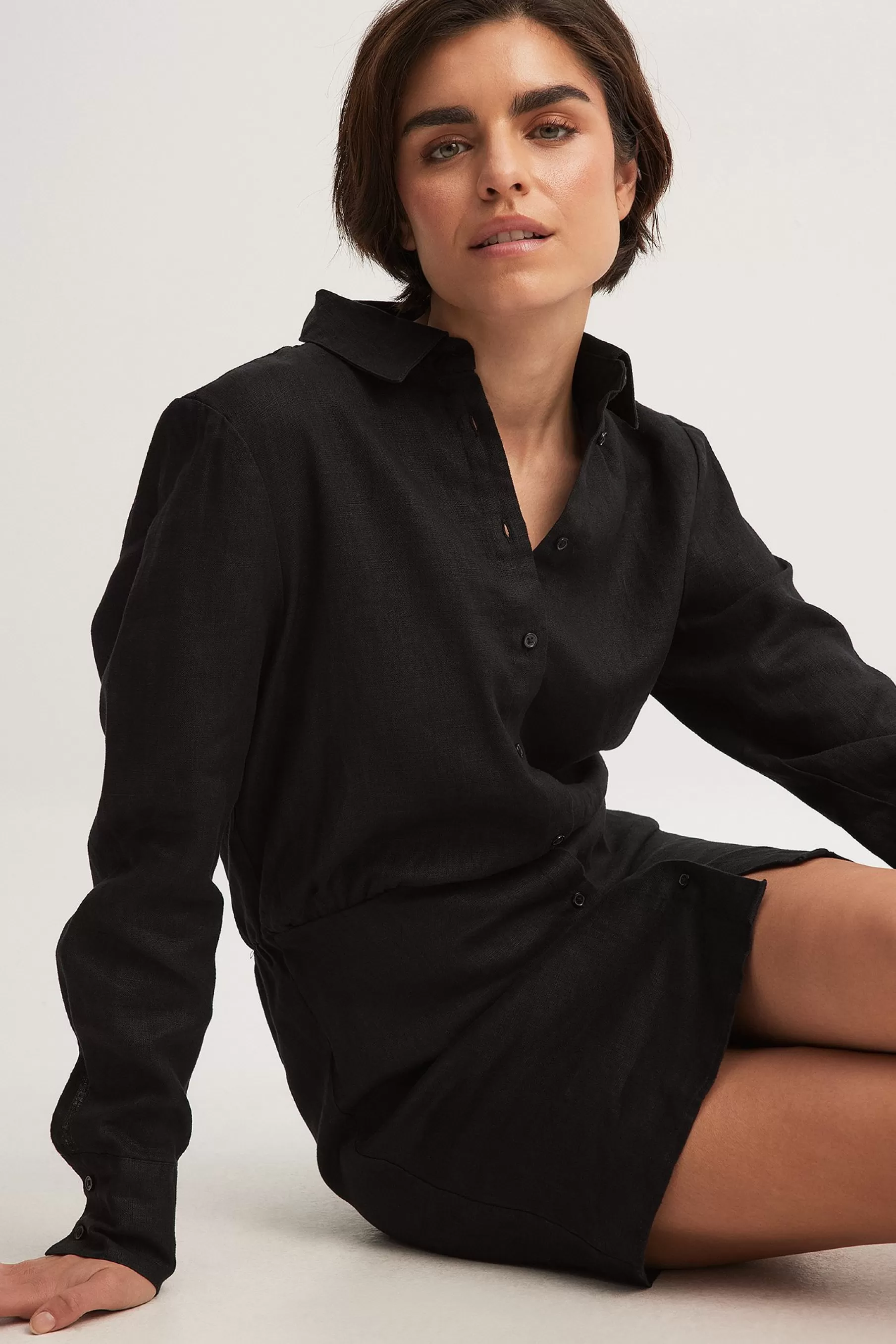 NA-KD Linen Shirt Dress Black