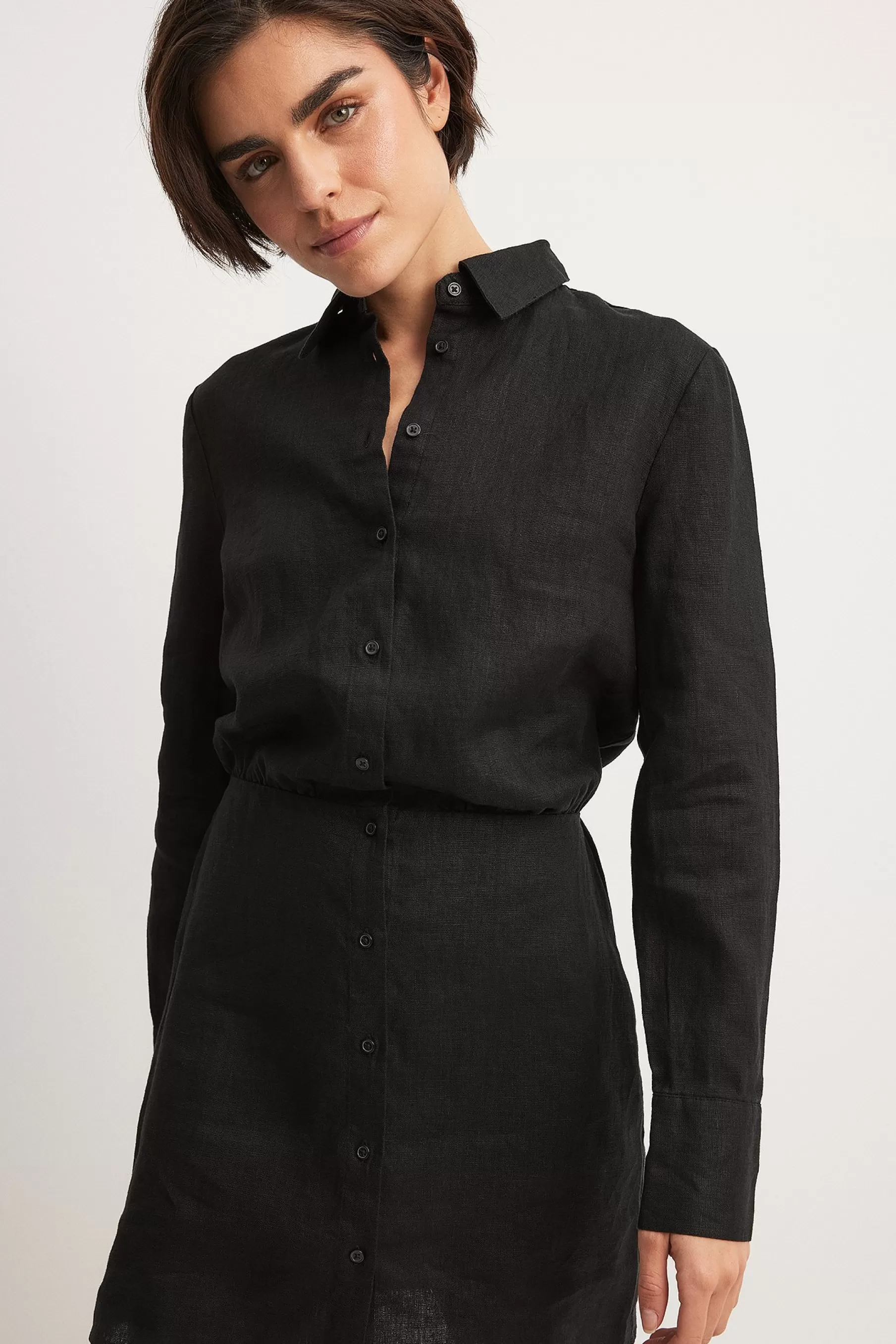 NA-KD Linen Shirt Dress Black