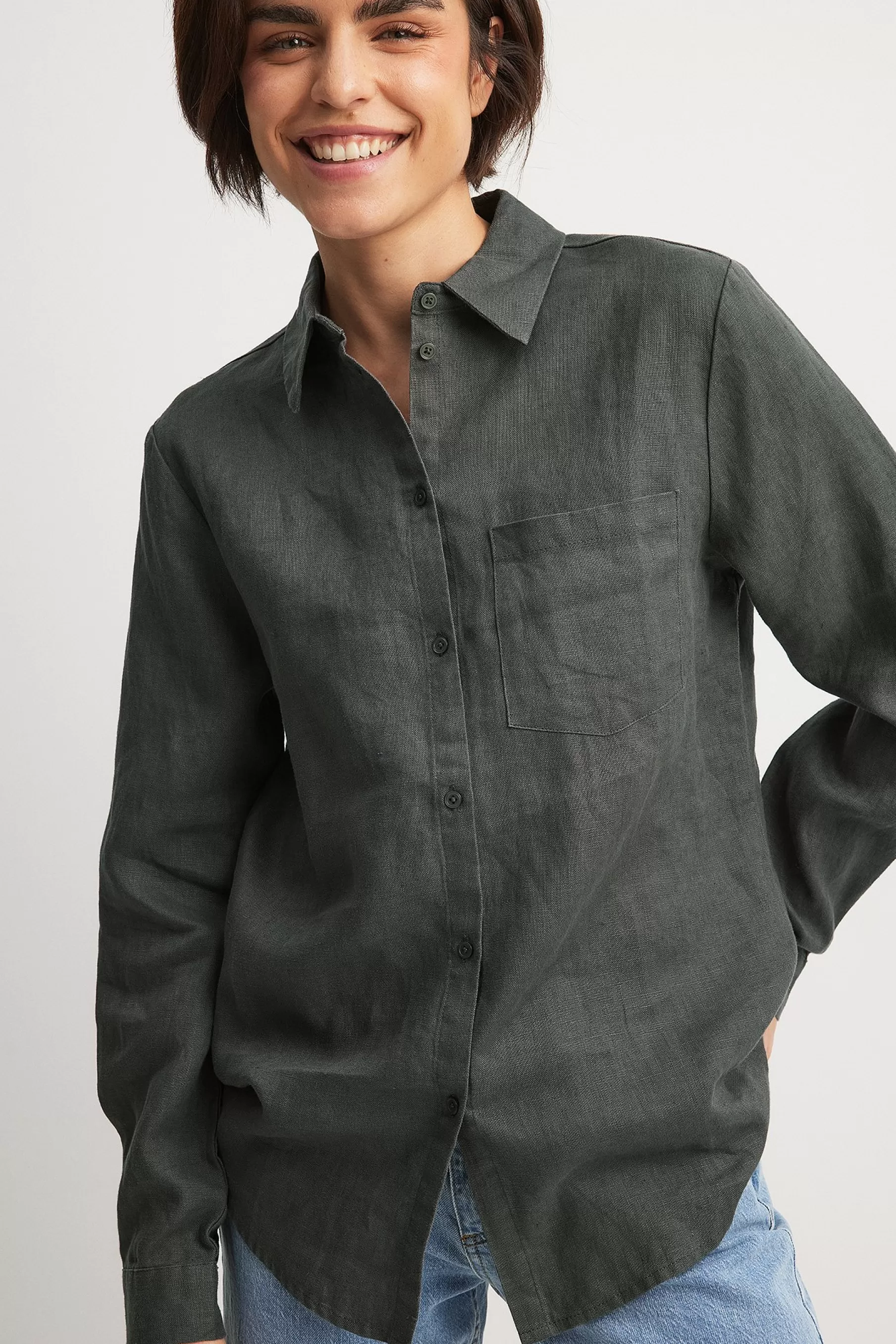 NA-KD Linen Shirt Grey