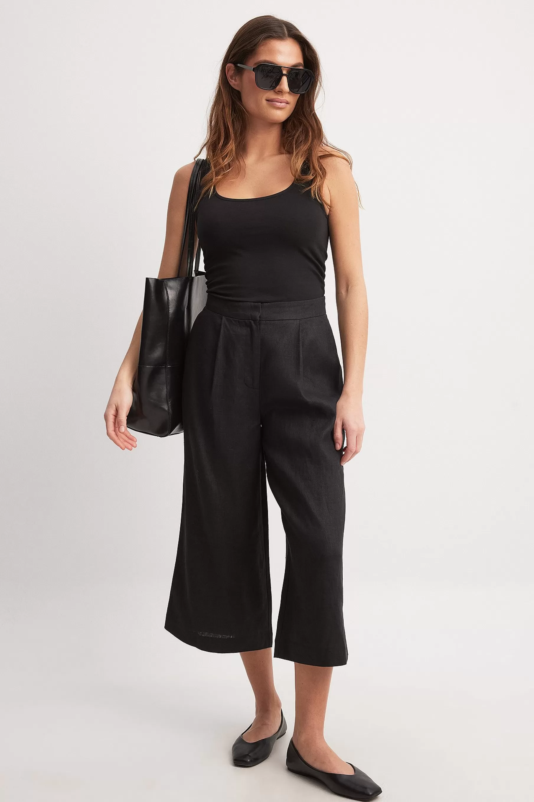 NA-KD Linen Wide High Waist Culottes Black