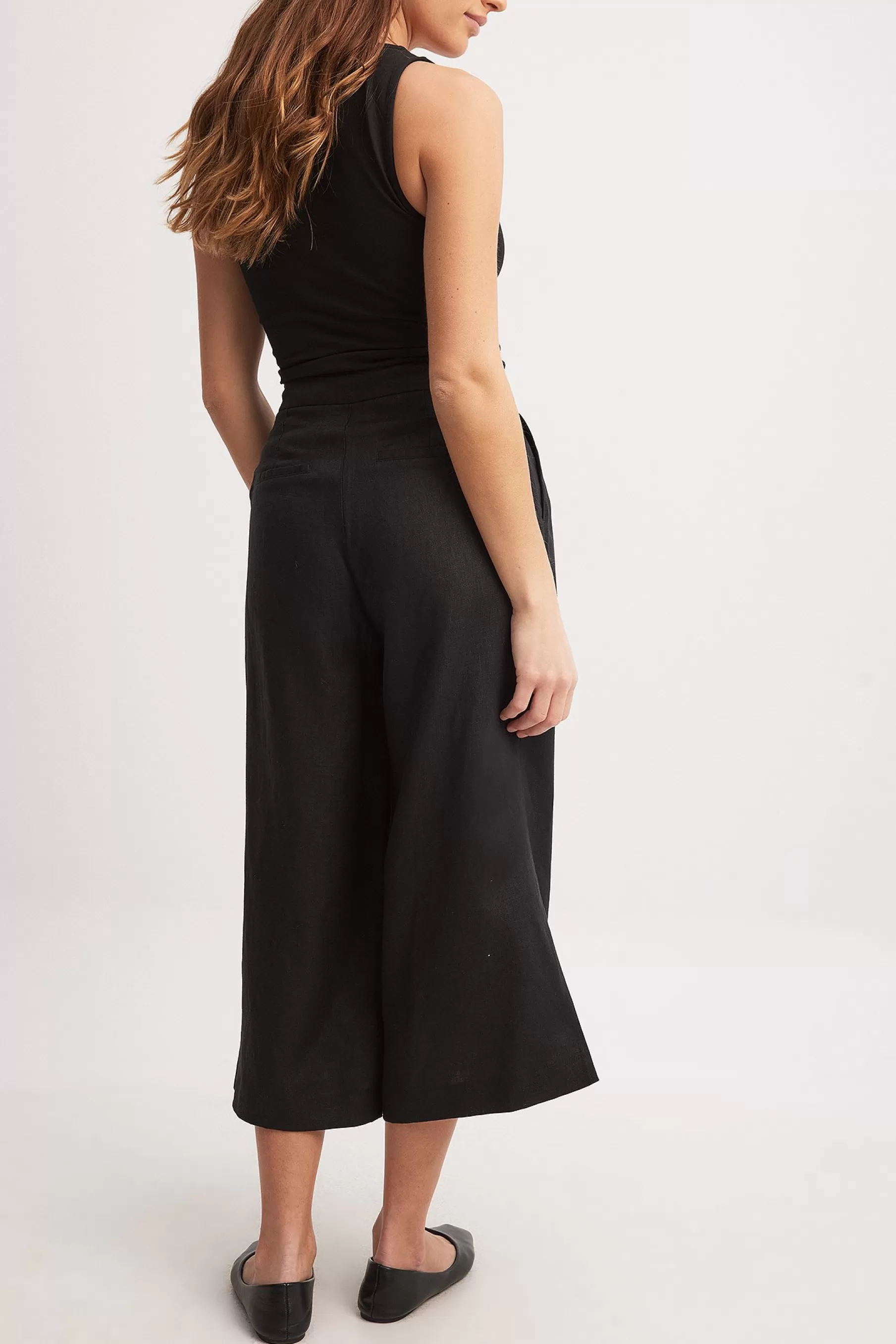 NA-KD Linen Wide High Waist Culottes Black