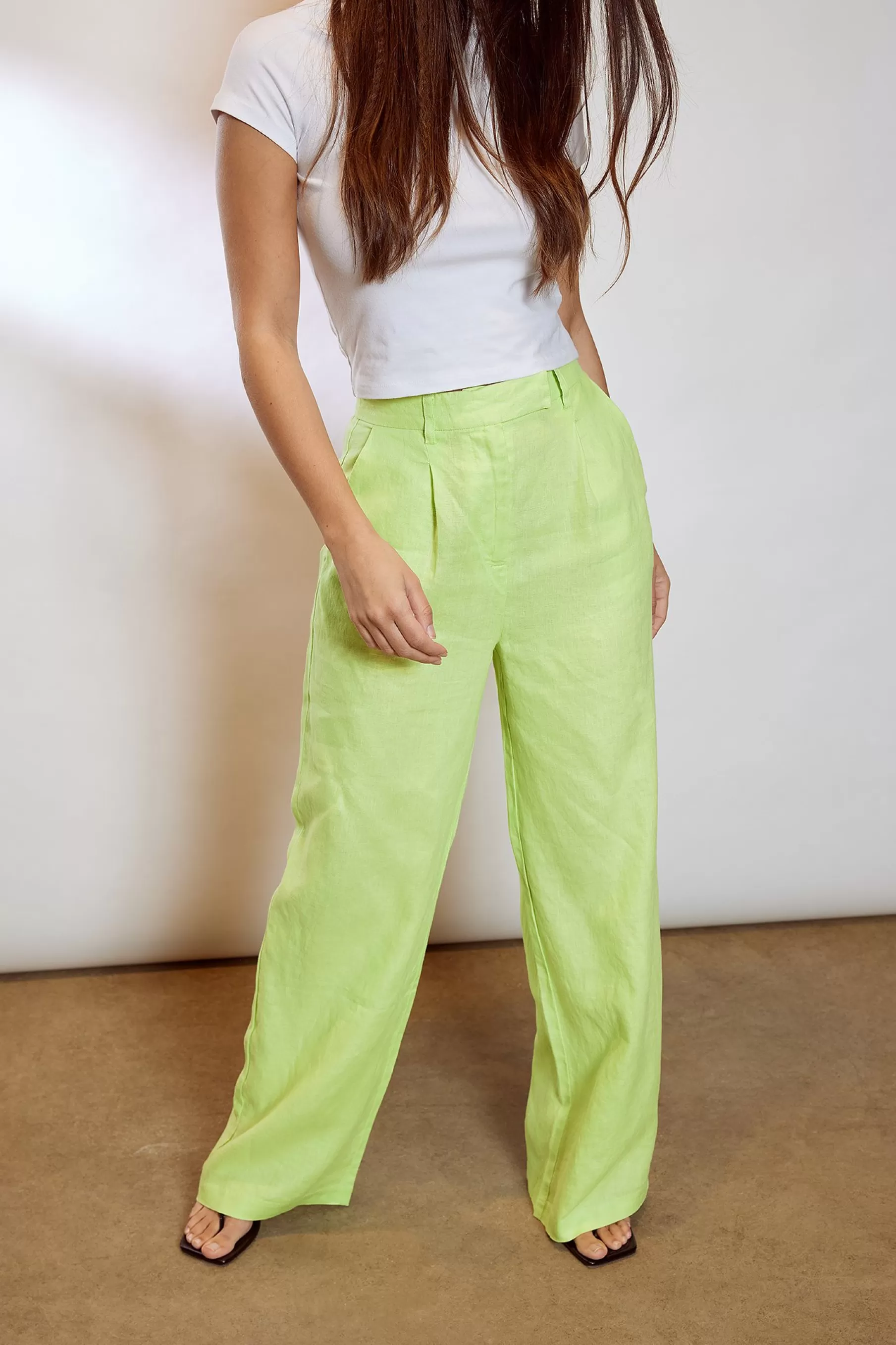 NA-KD Linen Wide Leg Pants Green