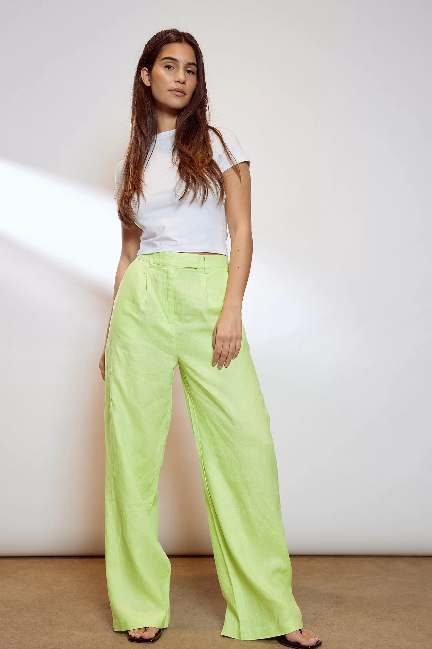 NA-KD Linen Wide Leg Pants Green